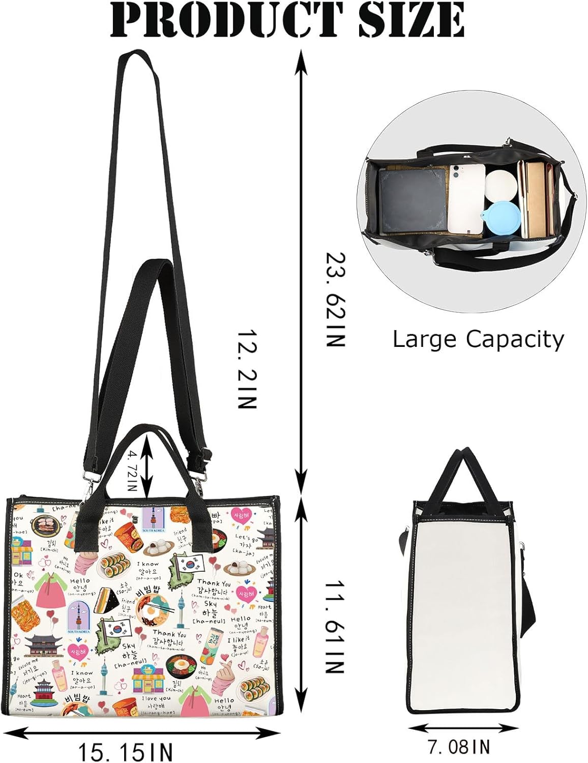 Detalle 2 de MYSOMY Korean Tote Bag — Seoul Shoulder Bag for Travel, K-Drama & K-Pop Fans