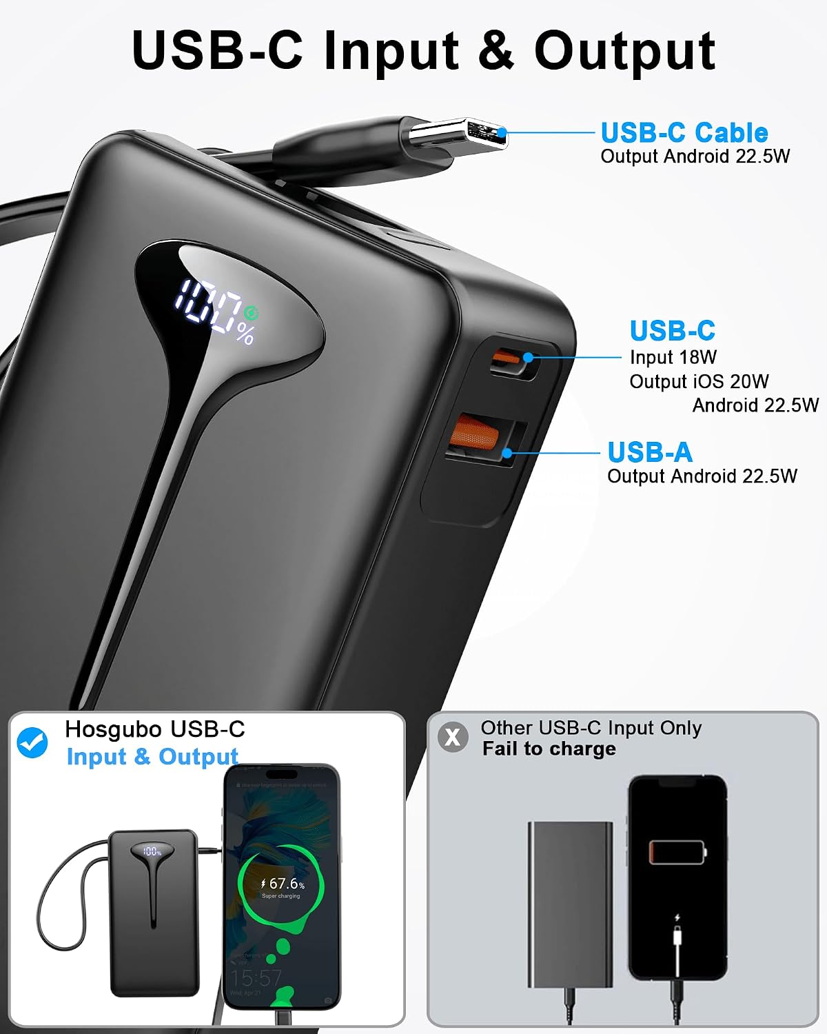 Detalle de Fast 22.5W 10,000mAh Power Bank 192g