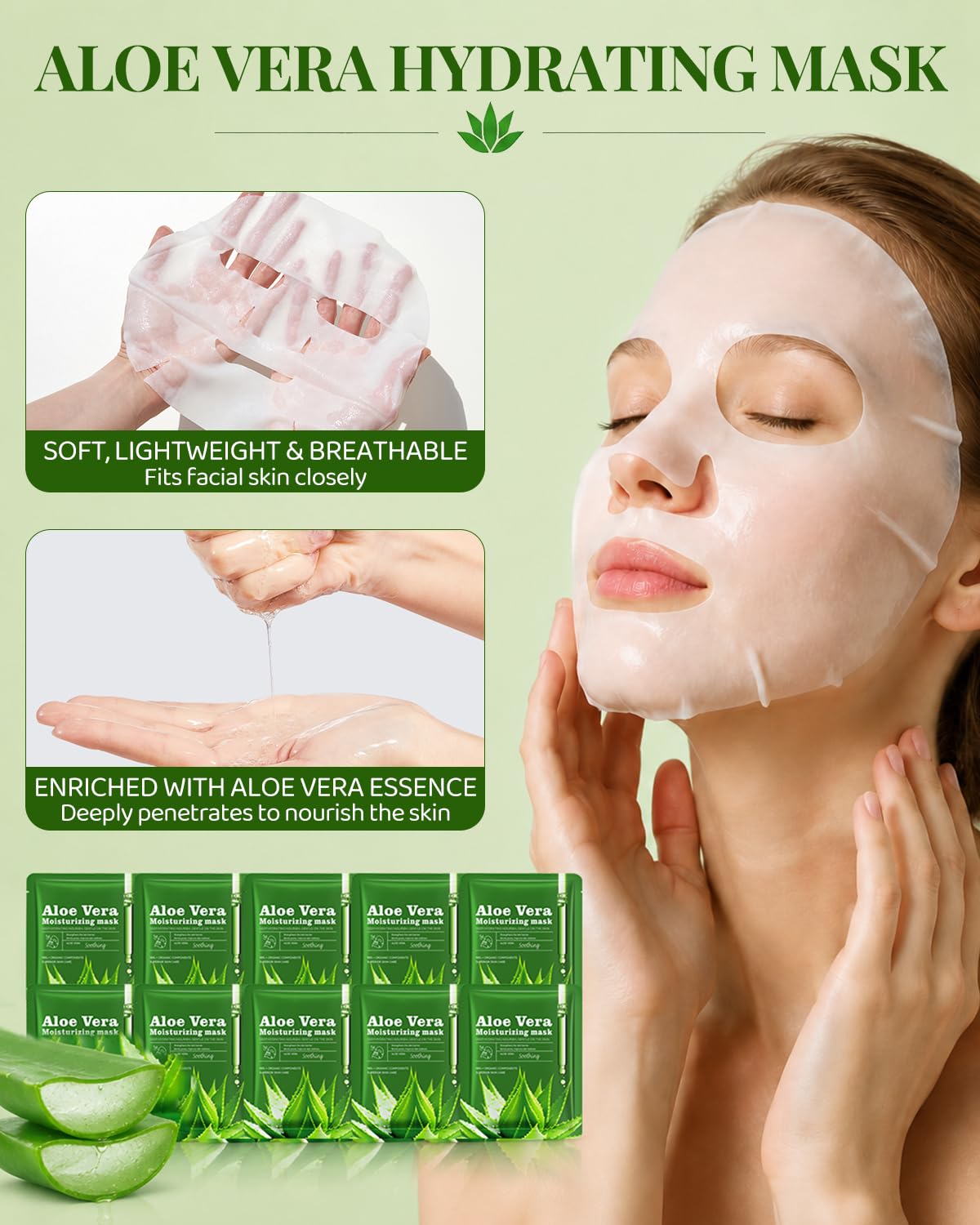 Thumbnail 6 de Aloe Vera Gel 2 × 300 g + 10 Masken – natürliches Hautpflege-Set