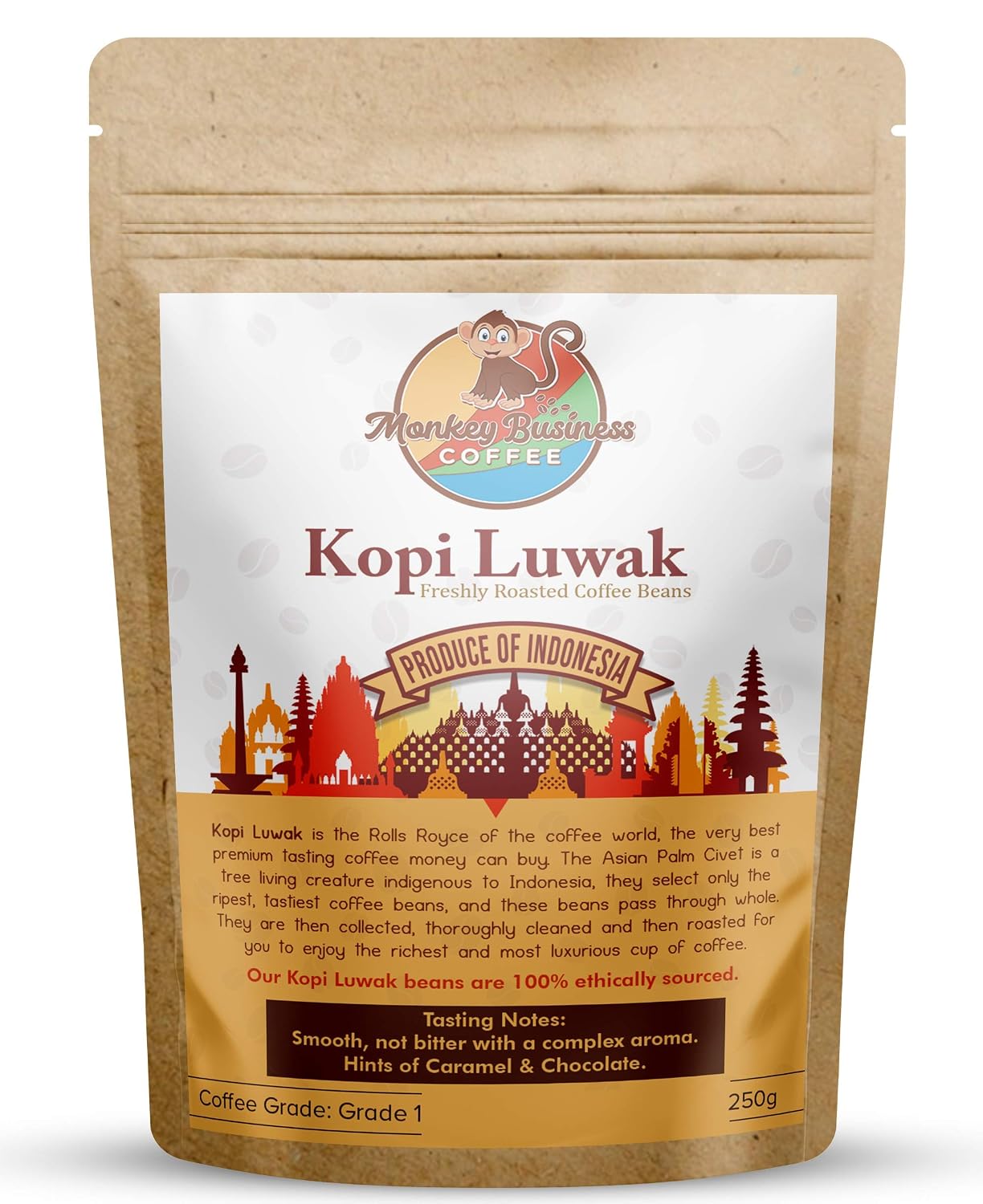 Detalle de Monkey Business Coffee – Wilde Kopi Luwuk Kopi Luwak Kaffeebohnen, 250 g, ethisch bezogen
