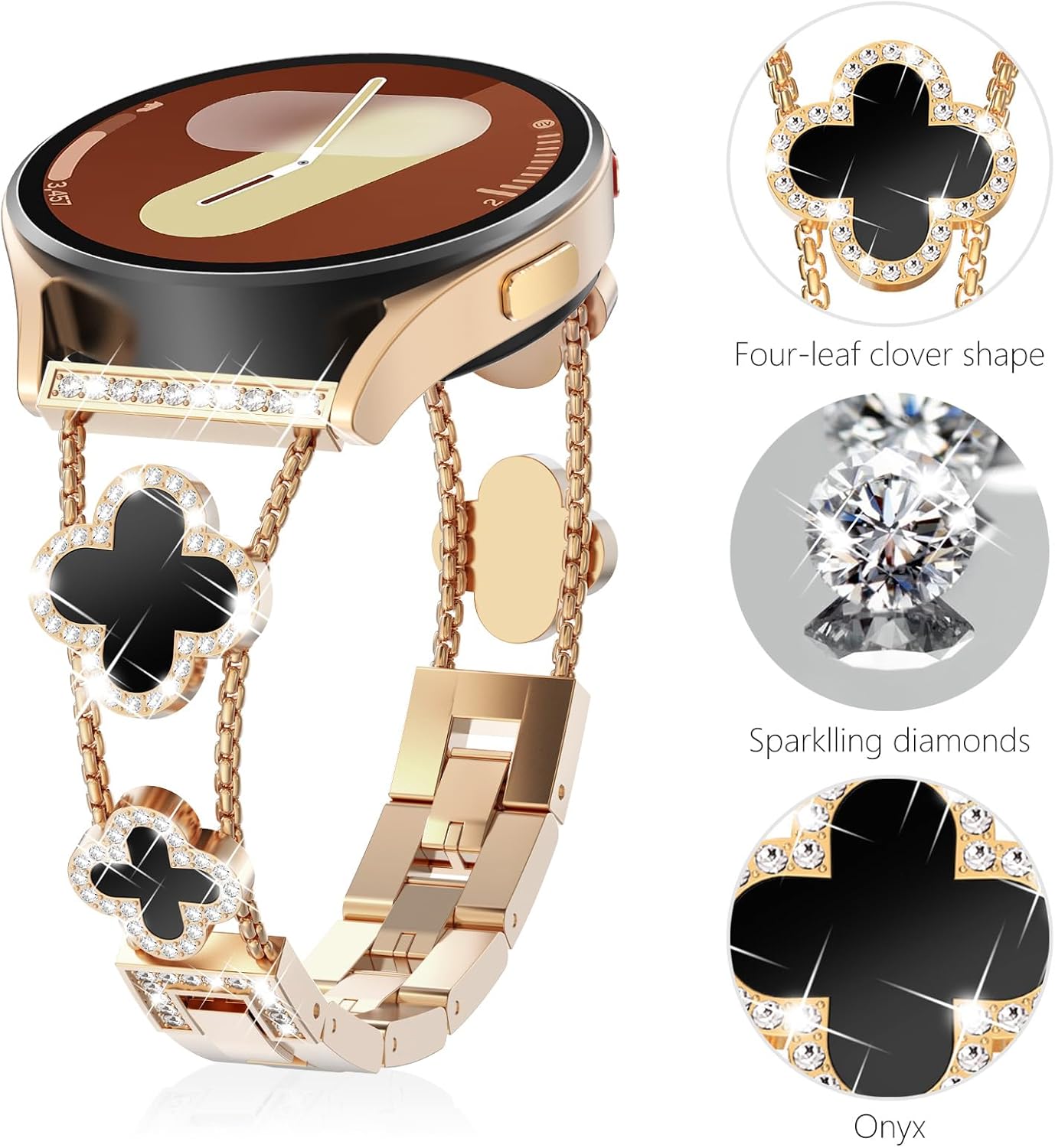Thumbnail 3 de KADES Rose Gold 20mm Diamond Bezel Link Bracelet for Samsung Galaxy Watches