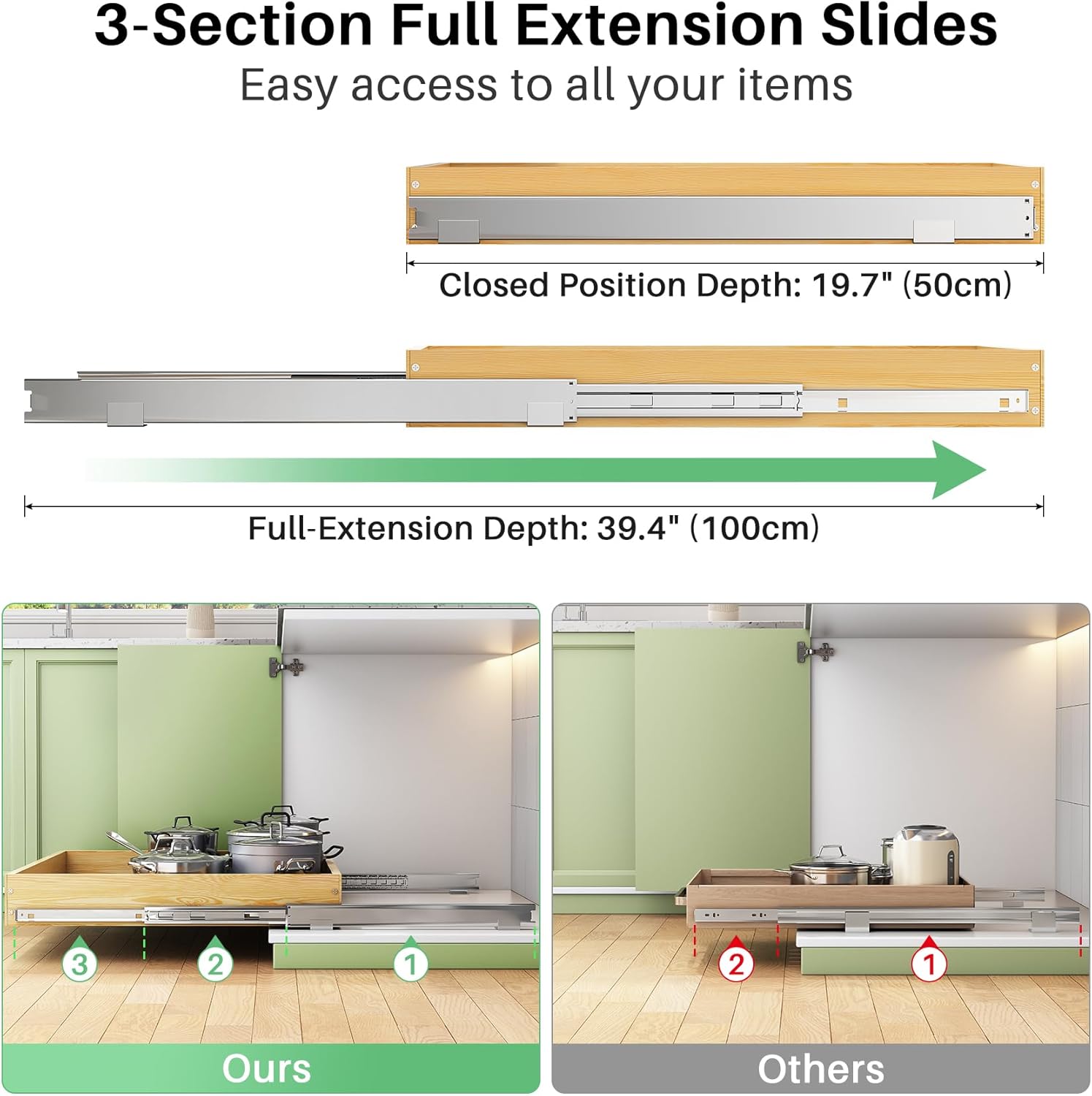 Thumbnail 4 de 2Pack Pull Out Cabinet Organizer with Soft Close Wooden Slide Out Drawers (15" W x 21" D x 3.4" H)
