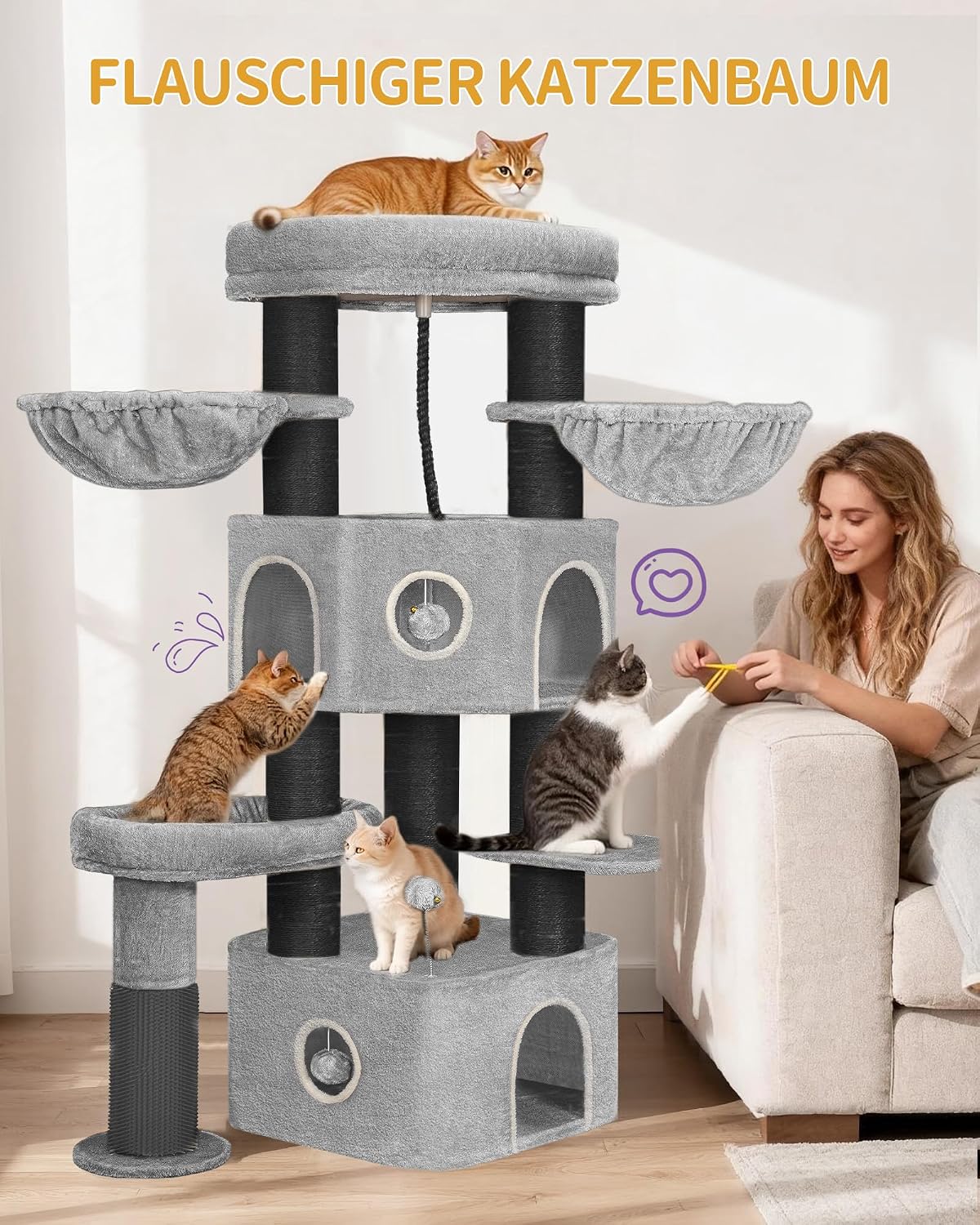 Detalle 2 de Hzuaneri MS16318BG Kratzbaum 163 cm – Katzenbaum mit Höhlen 🐱