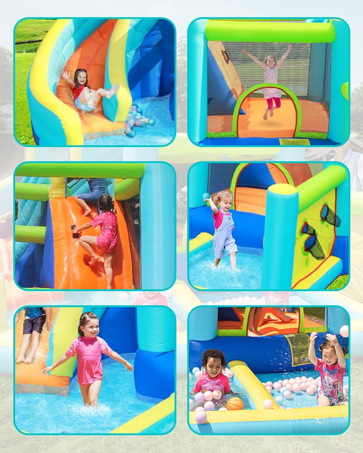 Thumbnail 2 de Castello Gonfiabile 6 in 1 per Bambini: parco acquatico con scivolo, trampolino, parete da arrampicata e canestro