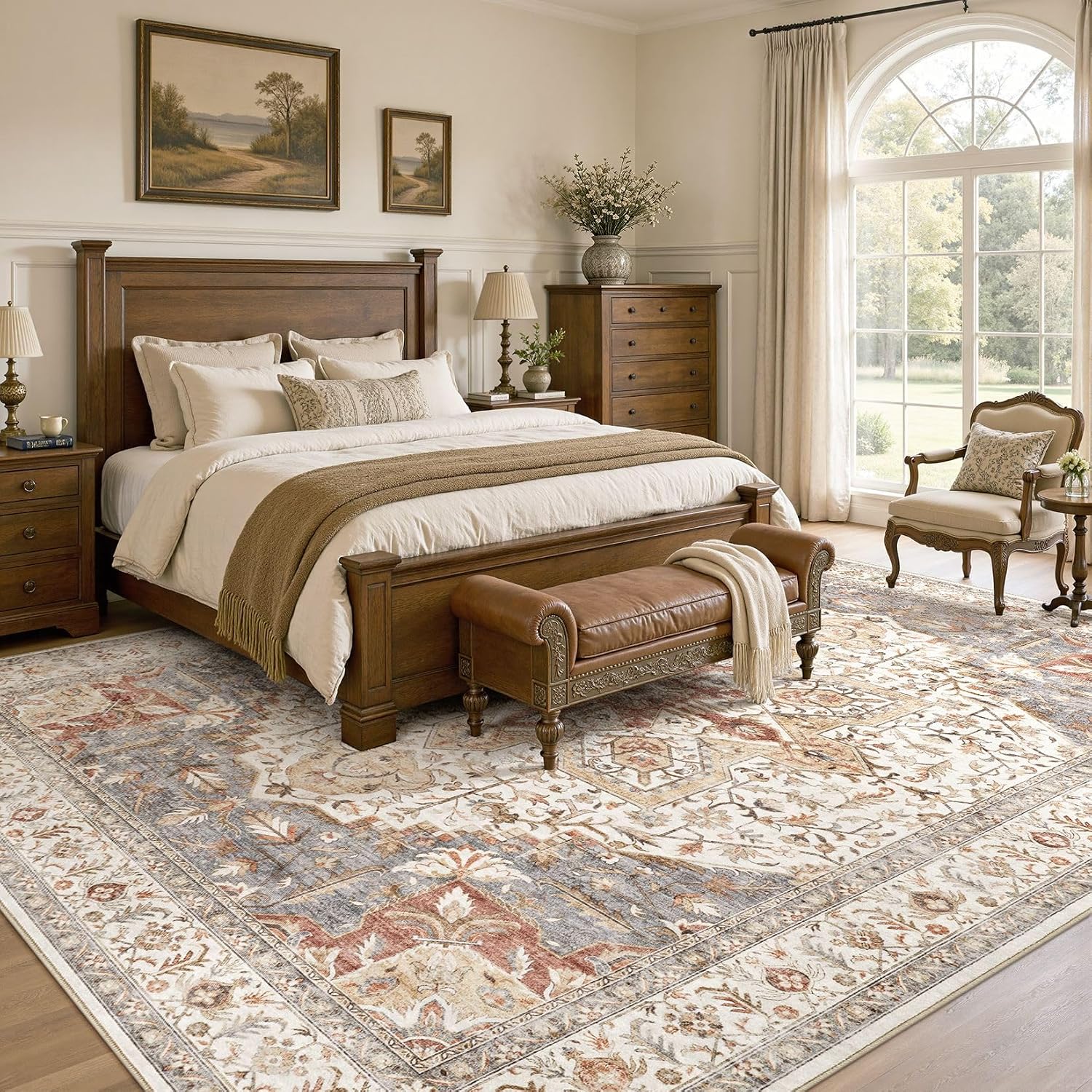 Thumbnail 2 de Tortania Area Rug Living Room Rugs 9x12 Washable Boho Vintage Oriental Distressed (Orange Multi)