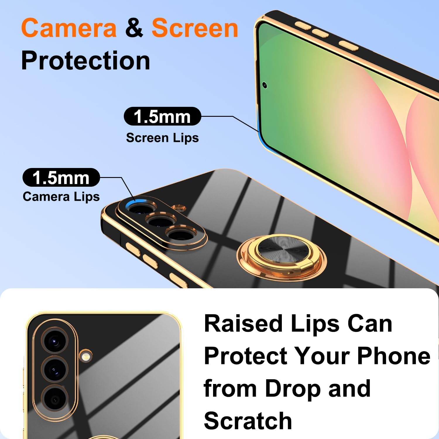 Thumbnail 4 de Gritup Slim Fit Case for Samsung Galaxy A56 5G (6.7-Inch) with Built-in Ring Kickstand, 2 HD Screen Protectors – Black