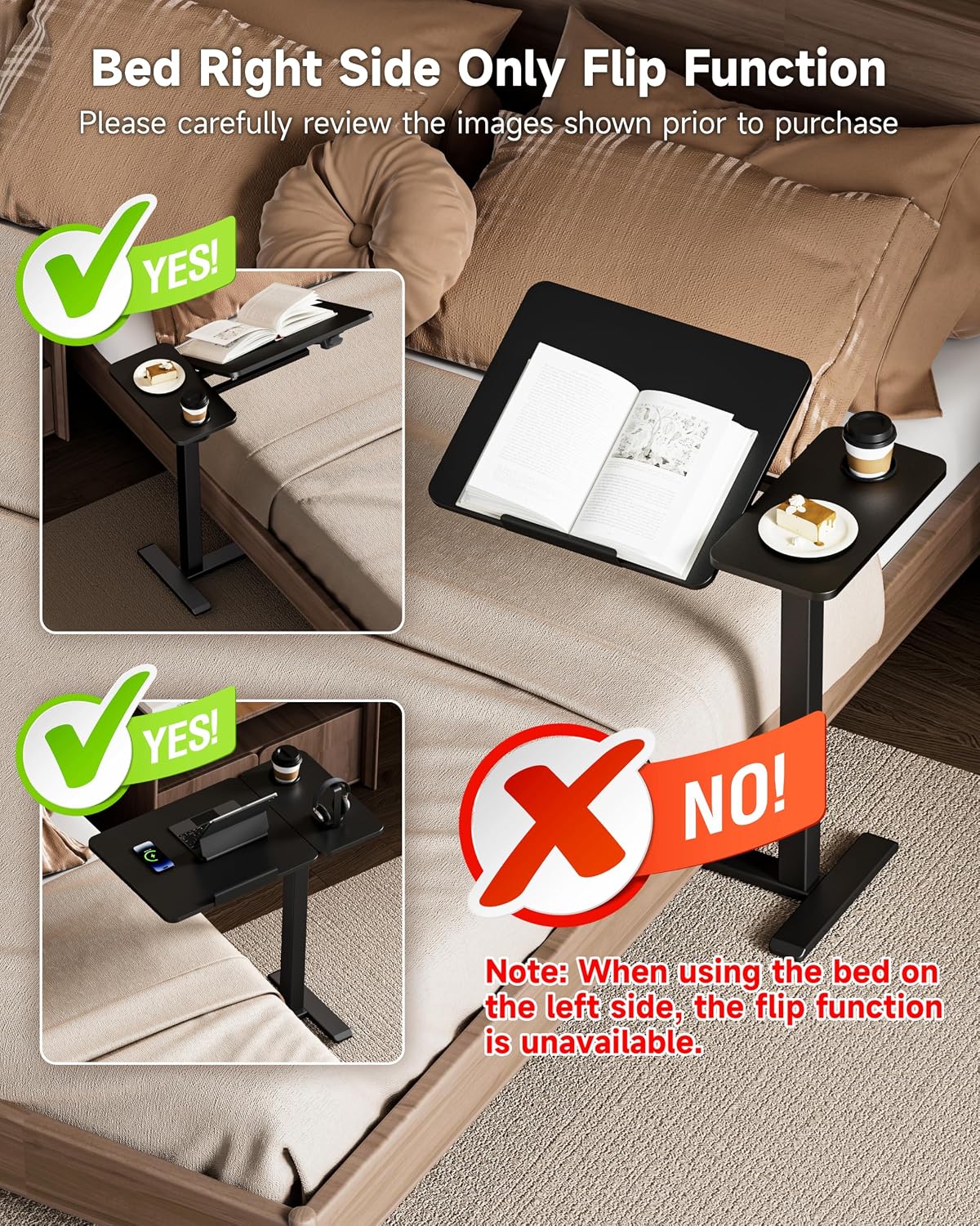 Detalle de BIZUM DM5050W2716BS Overbed Table with Tilt-Top, Adjustable Height and Wheels