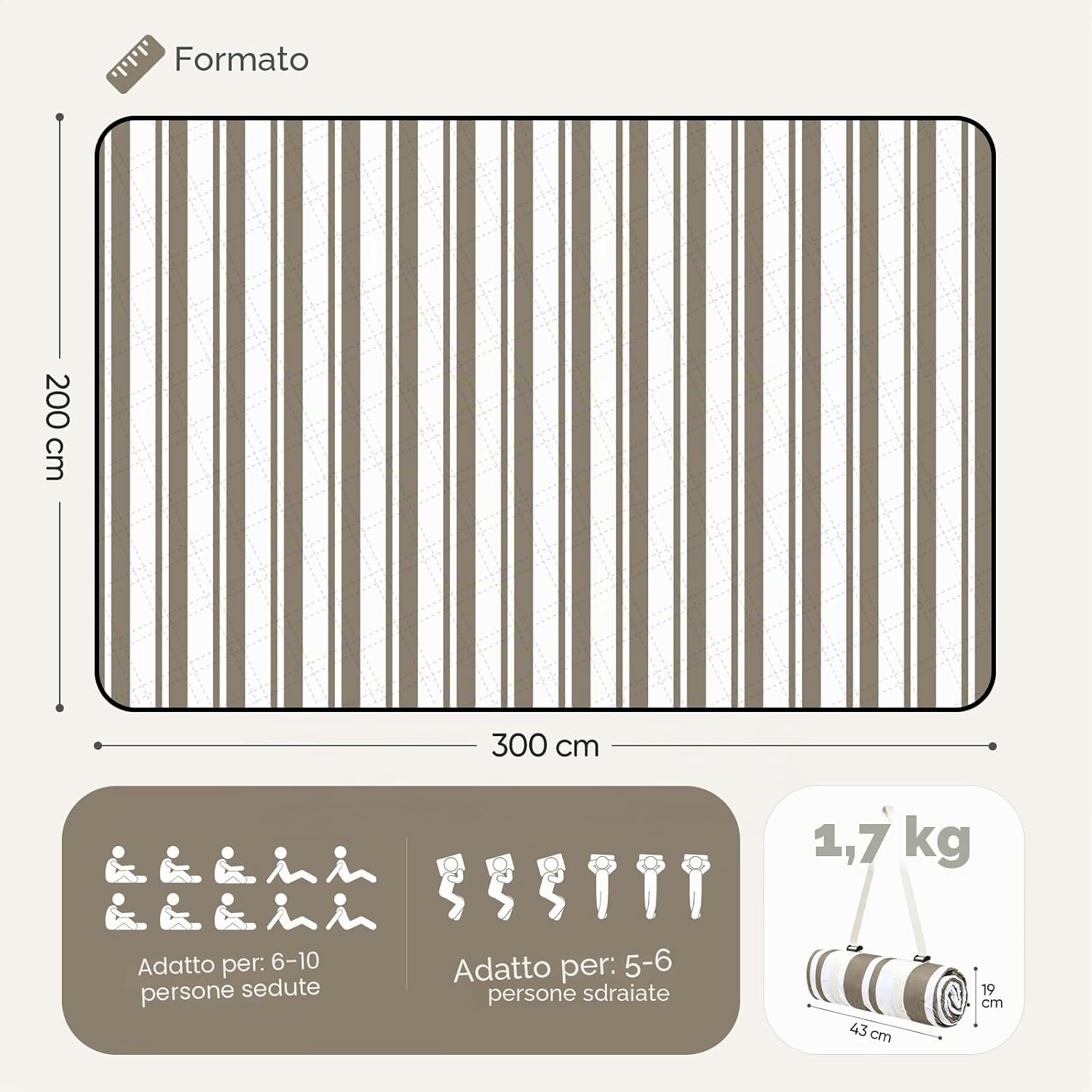 Thumbnail 2 de Sekey Coperta Picnic Impermeabile Grande 200x300 cm – Telo Picnic Antisabbia con Tre Strati e Cinghia