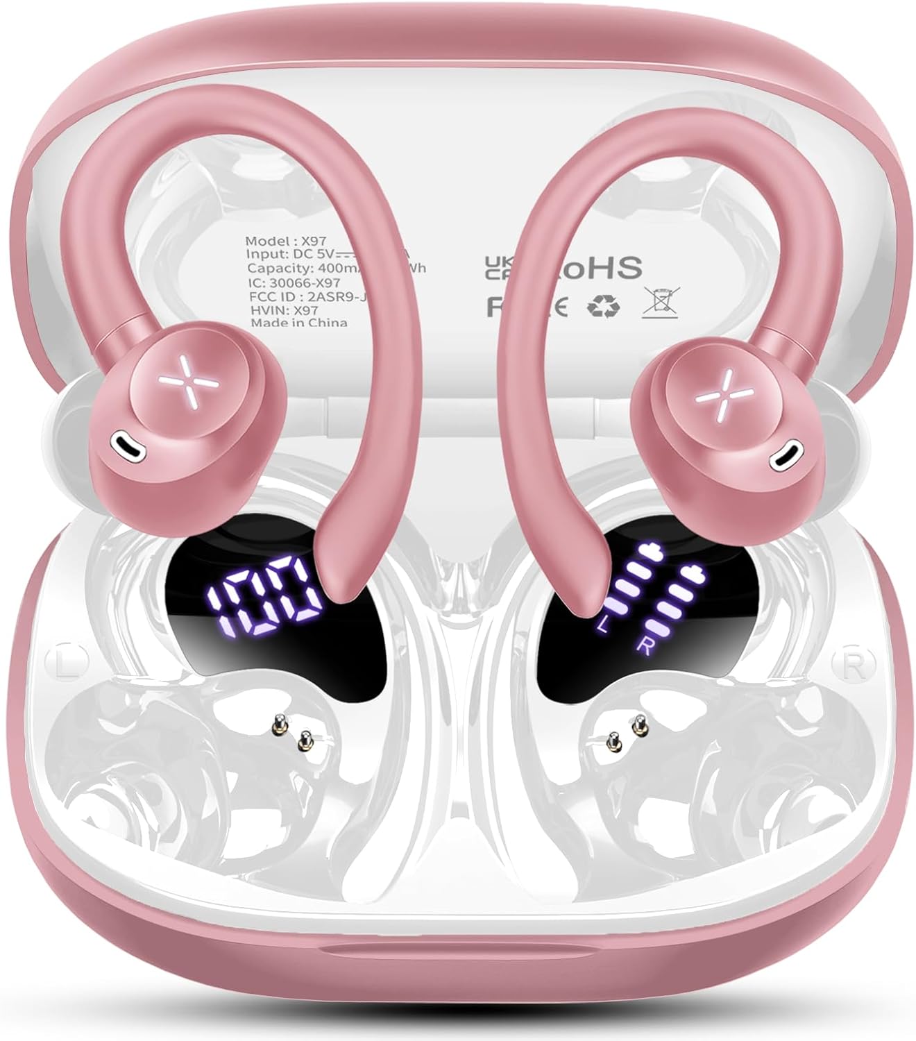 Detalle de Bluetooth Kopfhörer Sport, 2026 In Ear – IPX7, 60 h Spielzeit, LED Display, ENC, 14 mm Treiber