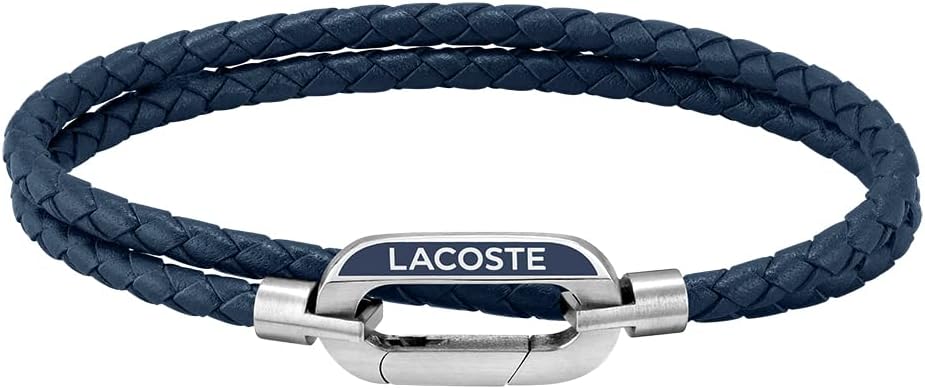 Detalle de Lacoste Lederarmband Herren STARBOARD – Blau, Grün oder Braun, doppelt gewickelt