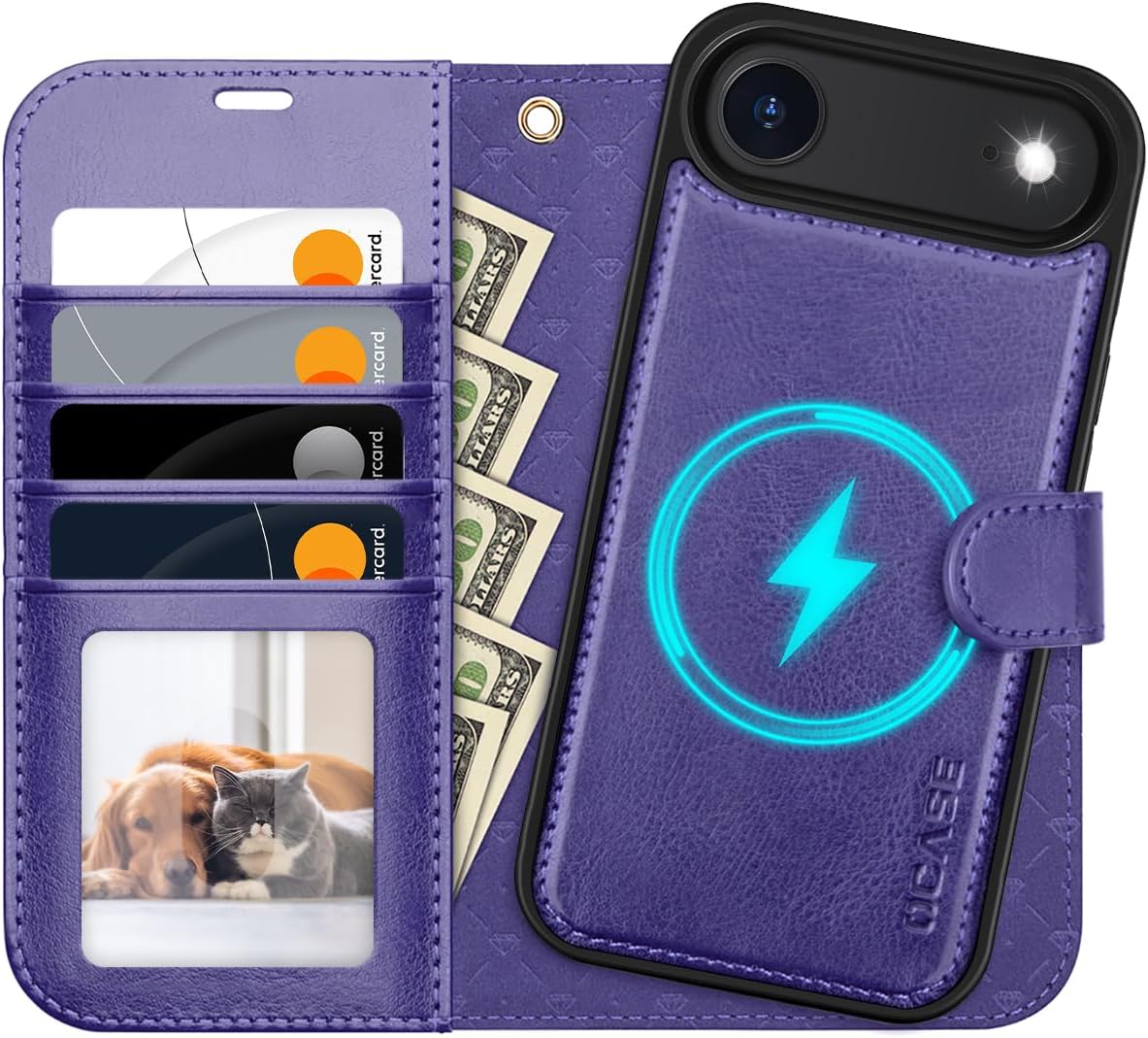 OCASE Handyhülle für iPhone Air 6,5 Zoll – 2‑in‑1 Magnet, RFID, PU-Leder, violett