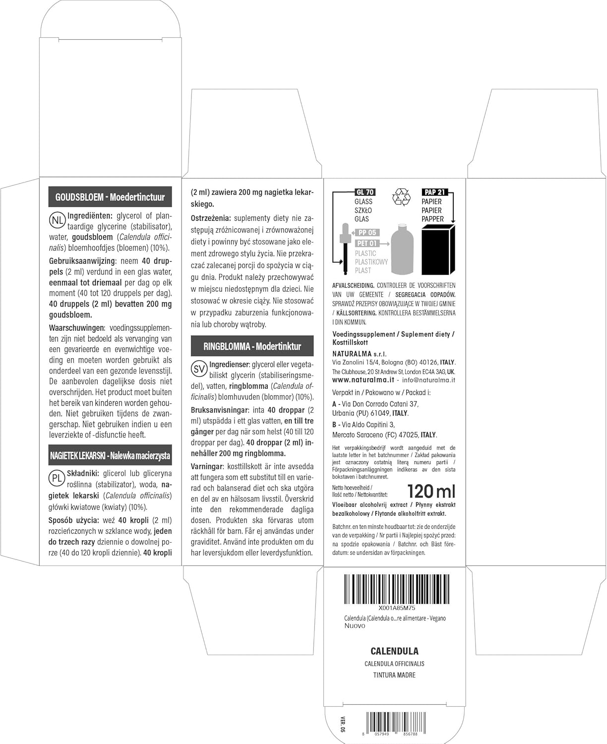 Detalle de Calendula officinalis capolini (fiori) Tintura Madre analcoolica Naturalma 120 ml – Estratto liquido gocce, vegano