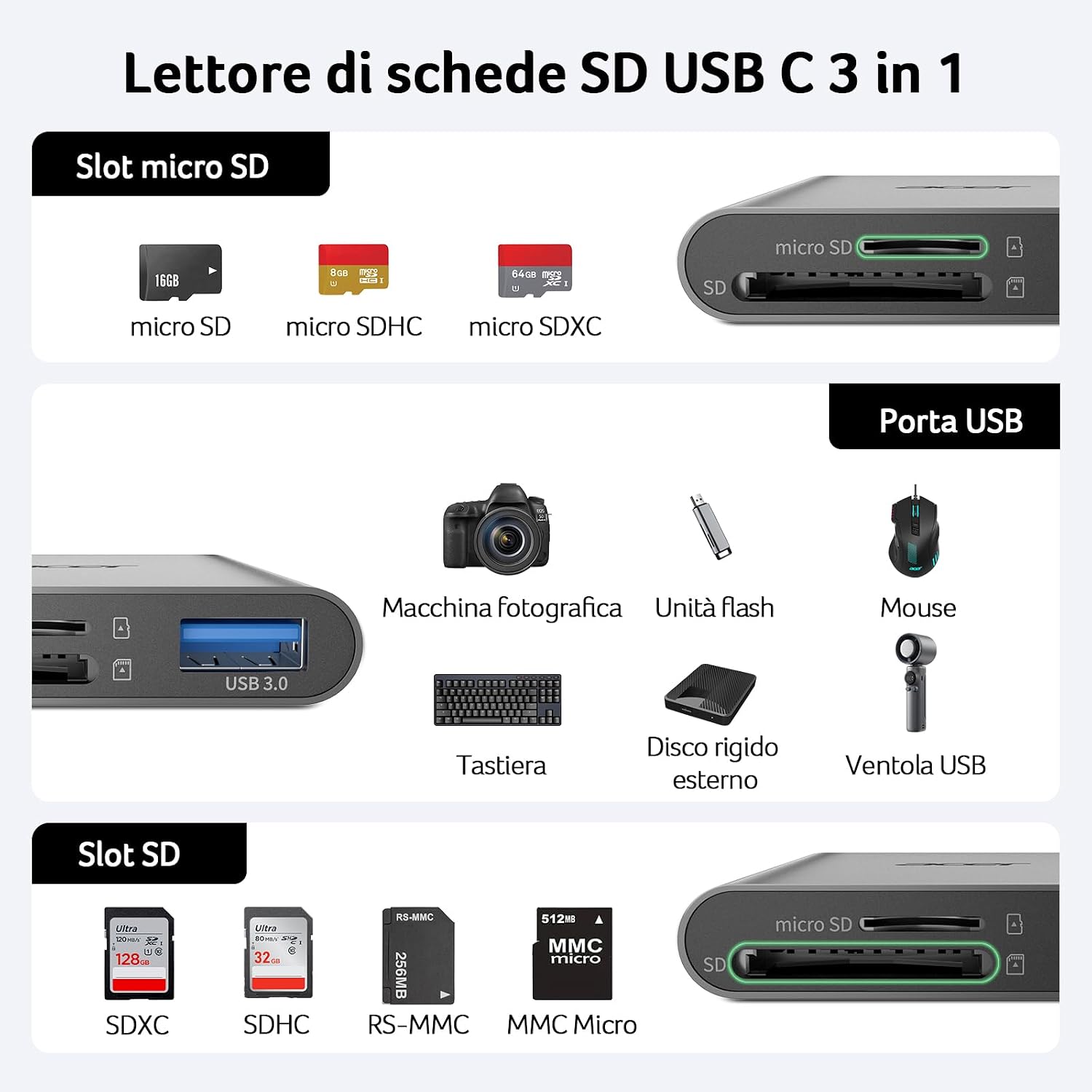 Thumbnail 6 de Acer Lettore di schede SD USB-C 3.0: lettore affidabile e versatile per file di grandi dimensioni