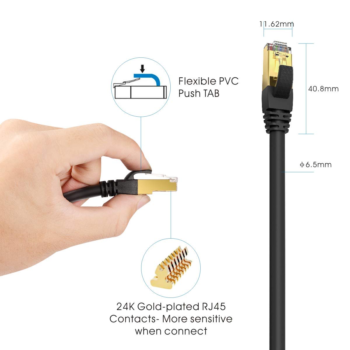 Detalle 2 de Veetop CAT8 Ethernet Cable 10m 33ft