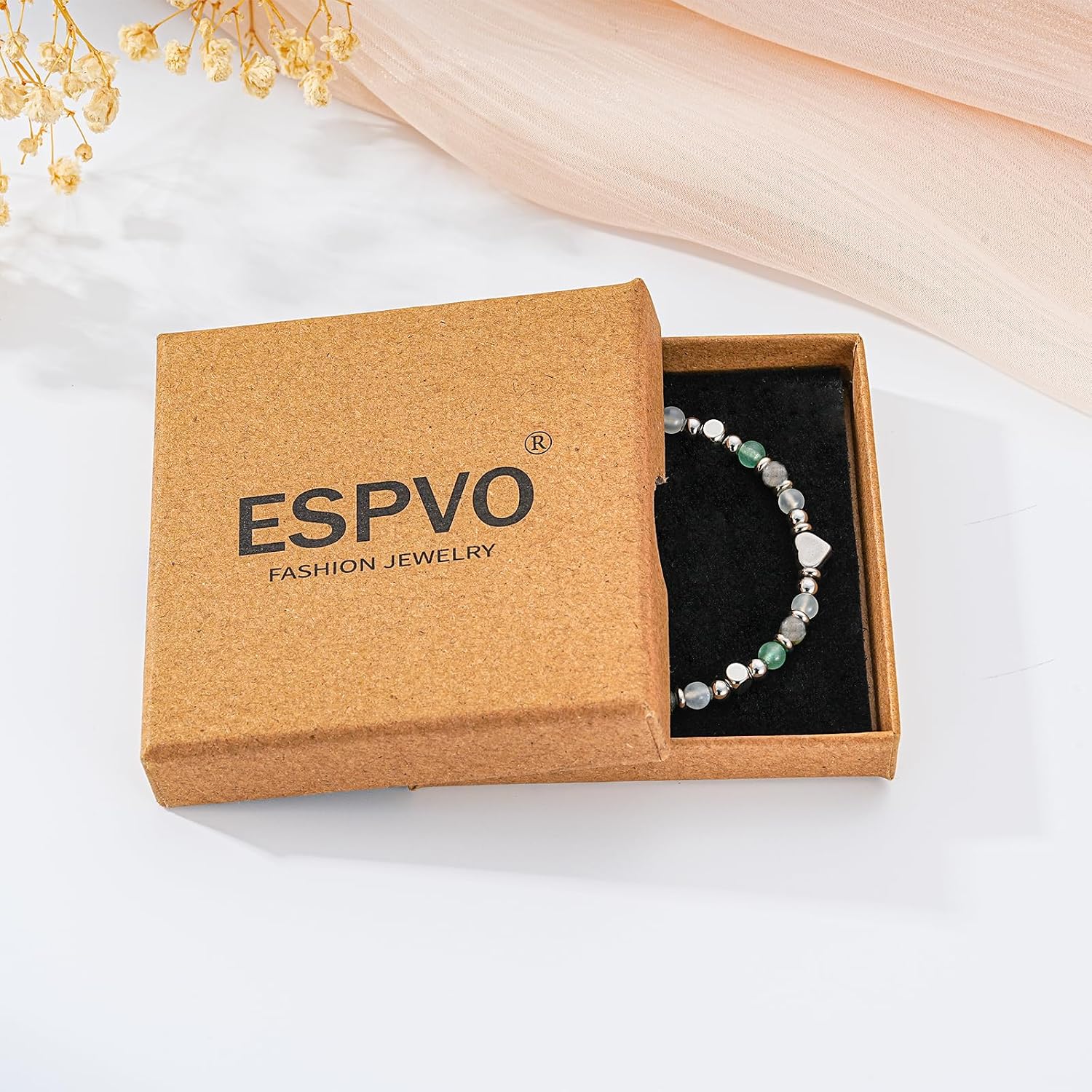 Detalle 2 de ESPVO Crystal Bead Bracelet for Women – Adjustable Natural Stone Gift with Crystal Meaning Card