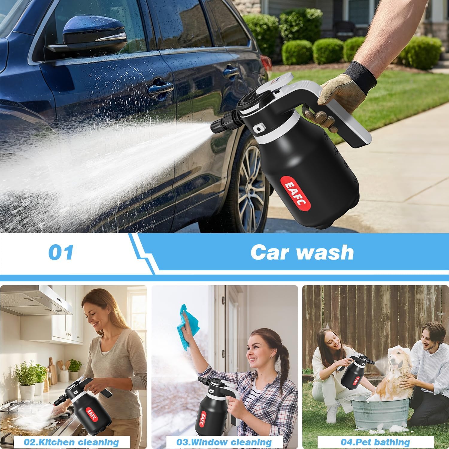 Detalle de EAFC 2L Electric Foam Sprayer: USB‑Rechargeable Car Wash Fogger for Home Detailing