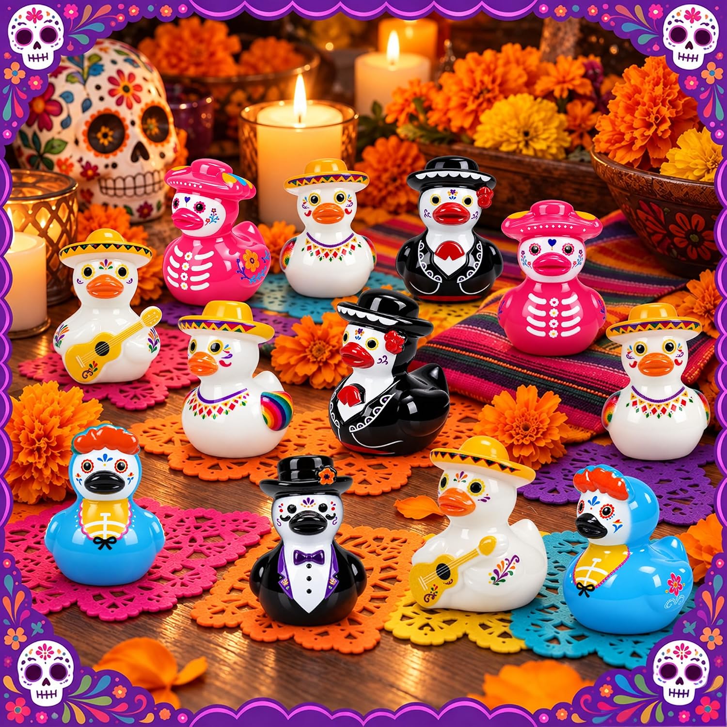 Detalle de Day of the Dead Mini Resin Duck Figurines, 84-Piece Set in 6 Styles