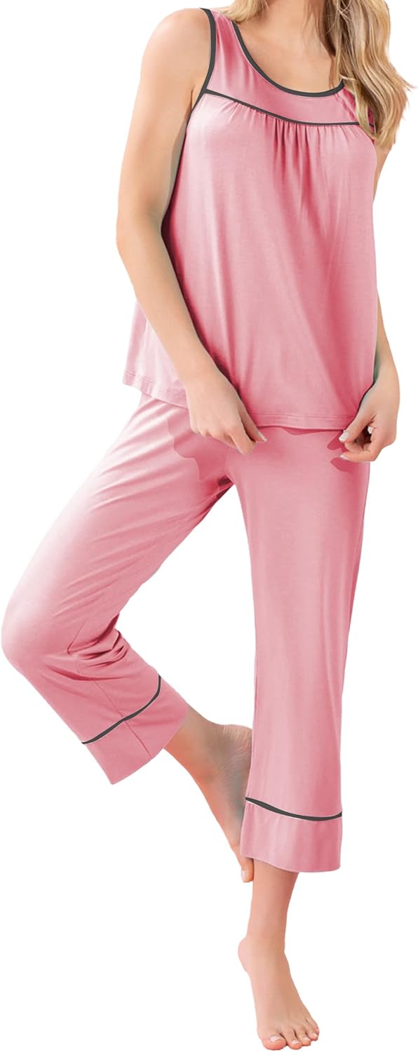Thumbnail 6 de Famulily Women's Sleeveless Pj Set with Piping – Capris, Pockets, S-XXL