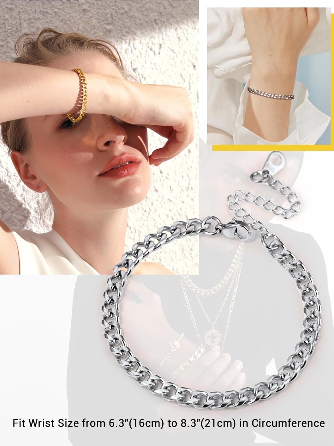 Thumbnail 5 de PROSTEEL Gourmette chaîne à maillons cubaine en acier inoxydable 316L (plaqué or) — bracelet homme/femme