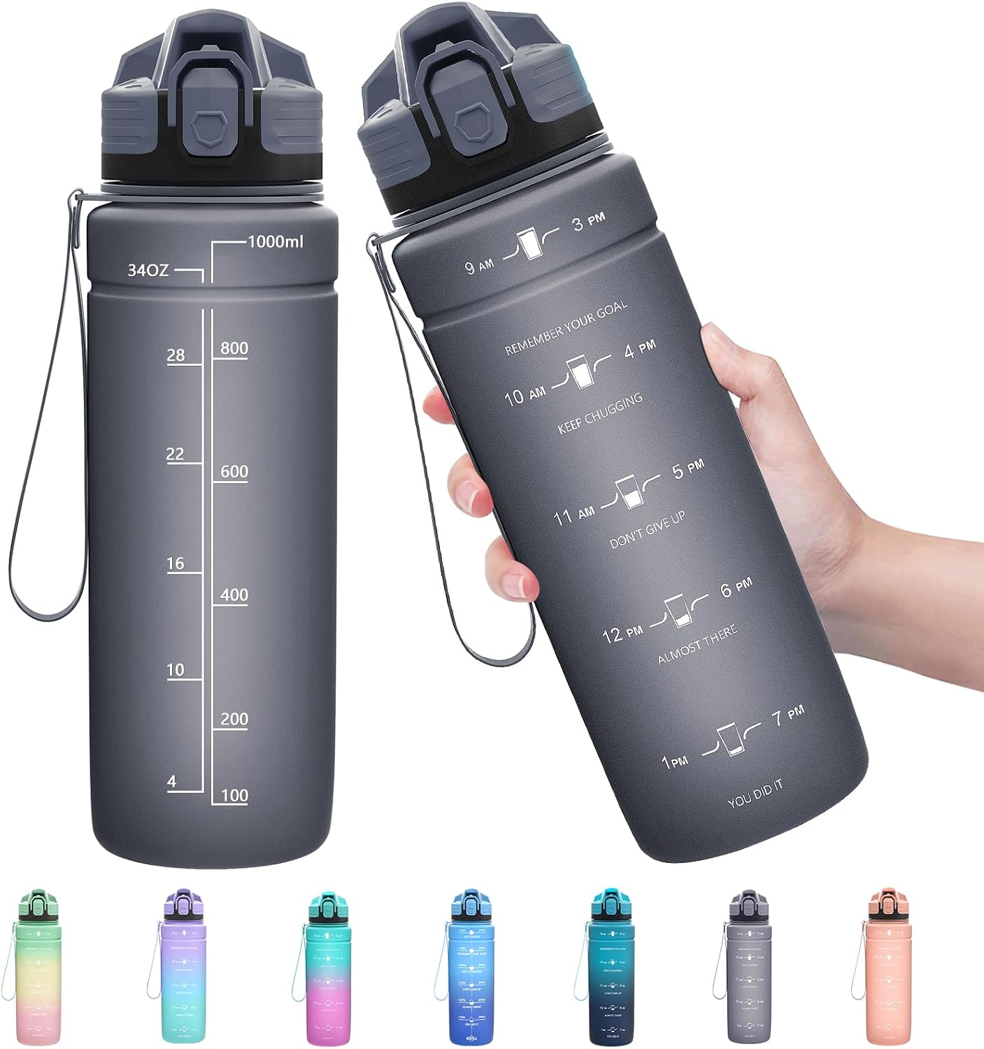Detalle de ZOUNICH Trinkflasche Kinder Auslaufsichere Tritan-Kinderflasche 1L/700ml/500ml – BPA-frei, Spülmaschinenfest, mit Fruchtbehälter