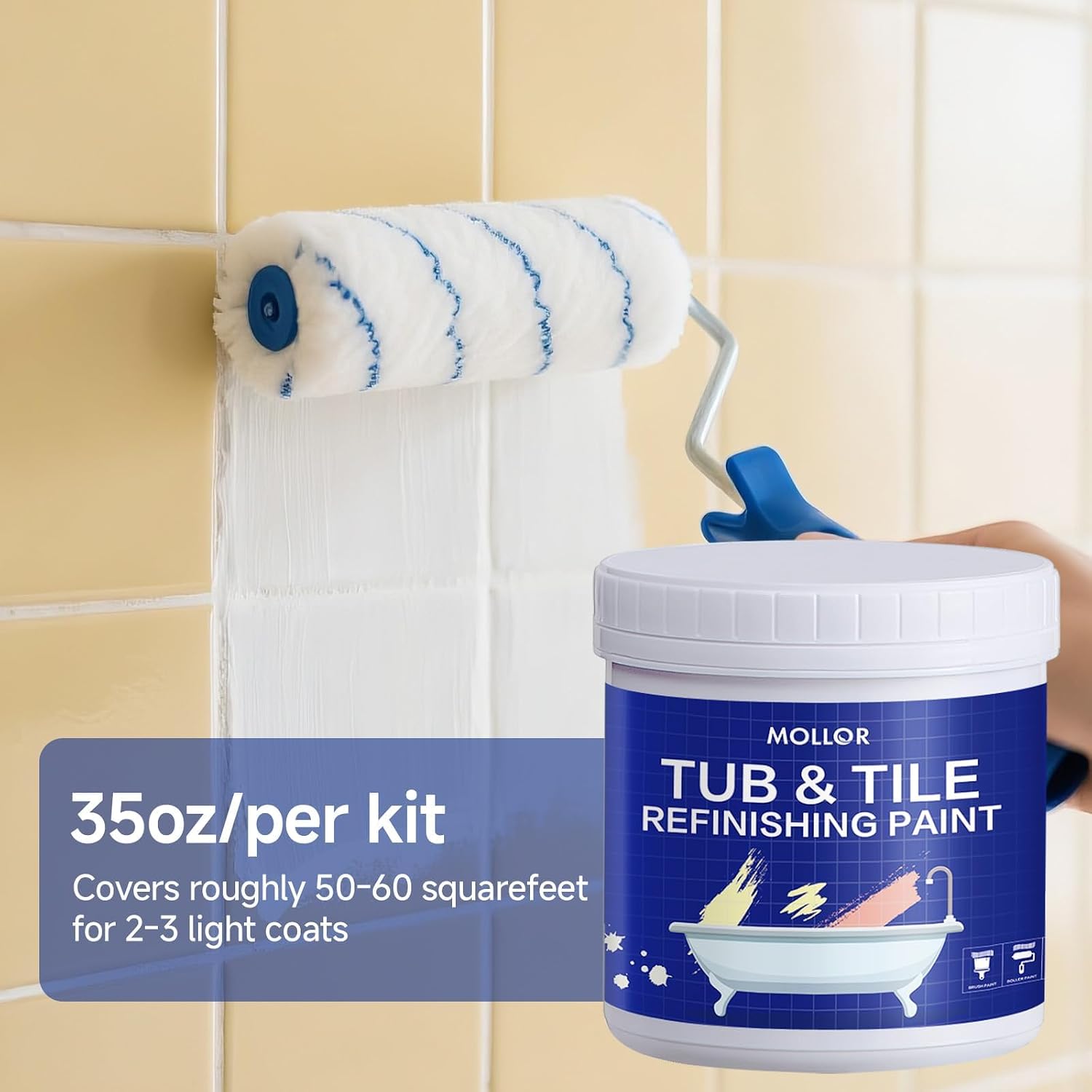 Detalle de Mollor MO073-21 Tub and Tile Refinishing Kit, 35 oz White Semi-Gloss Paint