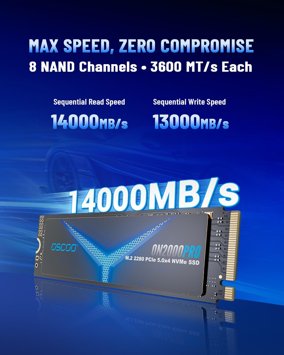 Detalle de OSCOO 4TB NVMe Gen 5.0 SSD (ON2000PRO) — 14,000 MB/s Read, 13,000 MB/s Write with Graphene Heatsink