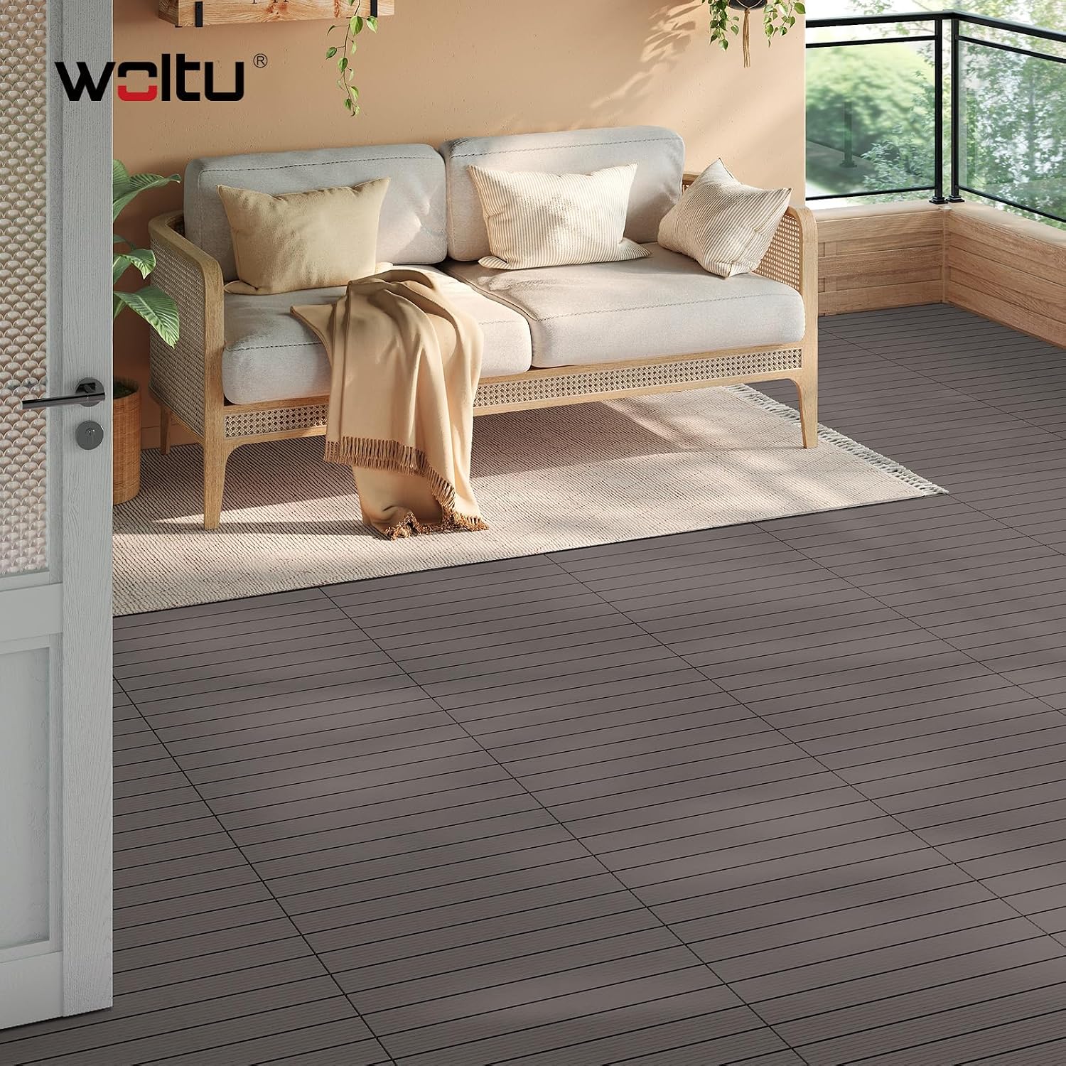 Detalle de WOLTU WPC Fliese Holz-Optik 30 x 60 cm (6 Stück = 1 m²) mit Klicksystem – Terrassenfliese