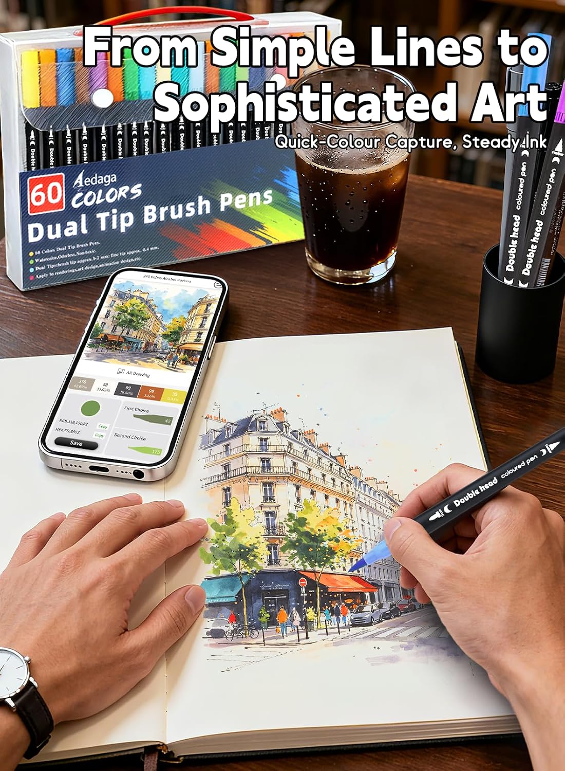 Detalle 2 de 80 Colours Dual Tip Brush Pens (Extra Fine 0.4mm + Brush Tips 1–6mm) for Adults