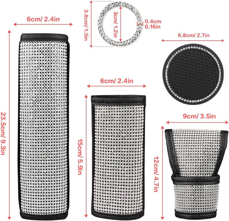 Detalle de 2 Packs Universal Diamond Leather Seat Belt Shoulder Pads and Bling Car Accessories Kit