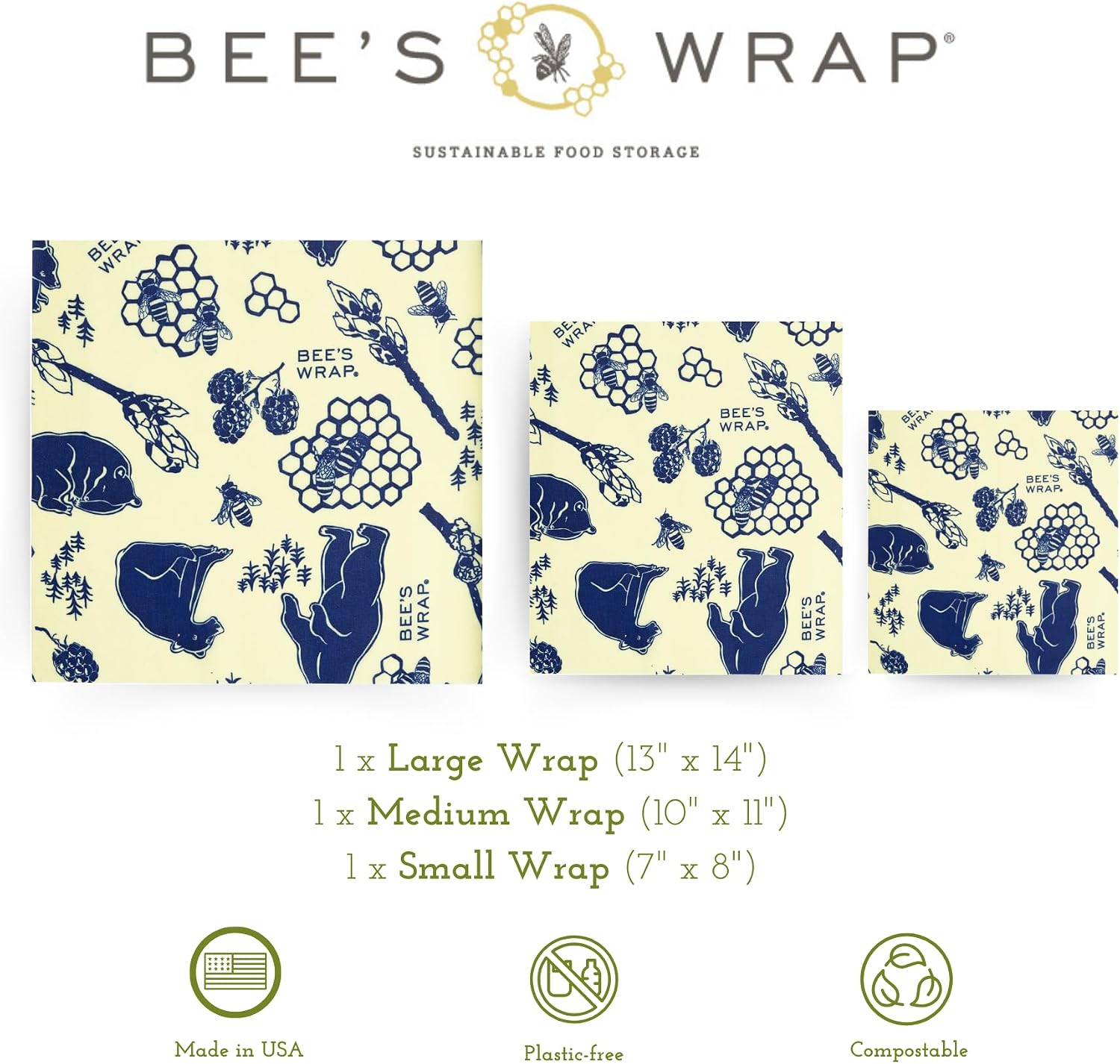 Thumbnail 1 de Bee's Wrap Beeswax Food Wraps, 3-Pack