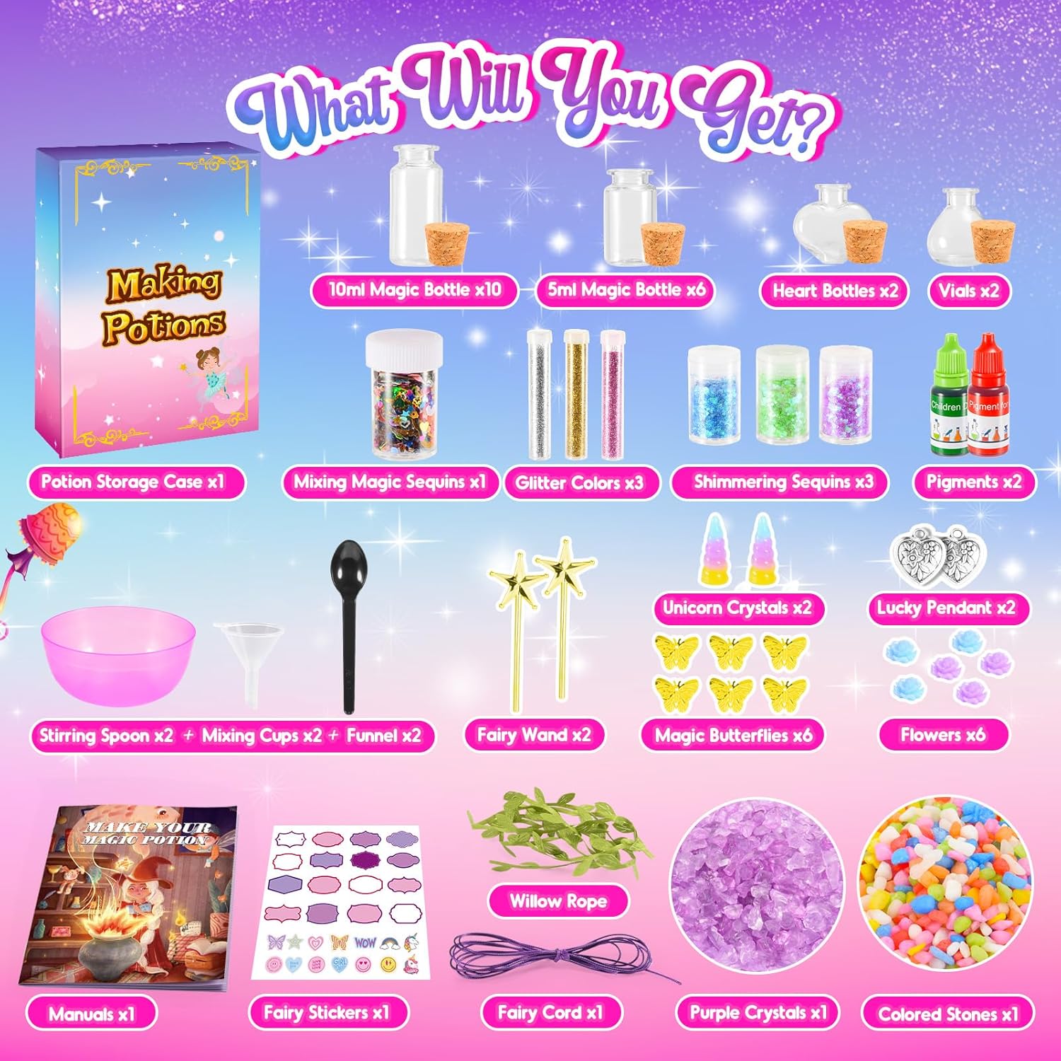 Thumbnail 4 de Veopoko Potion Making Craft Kit for Kids (Age 6–12) with 20 Formulas, Fairy Wand & Potion Bottles