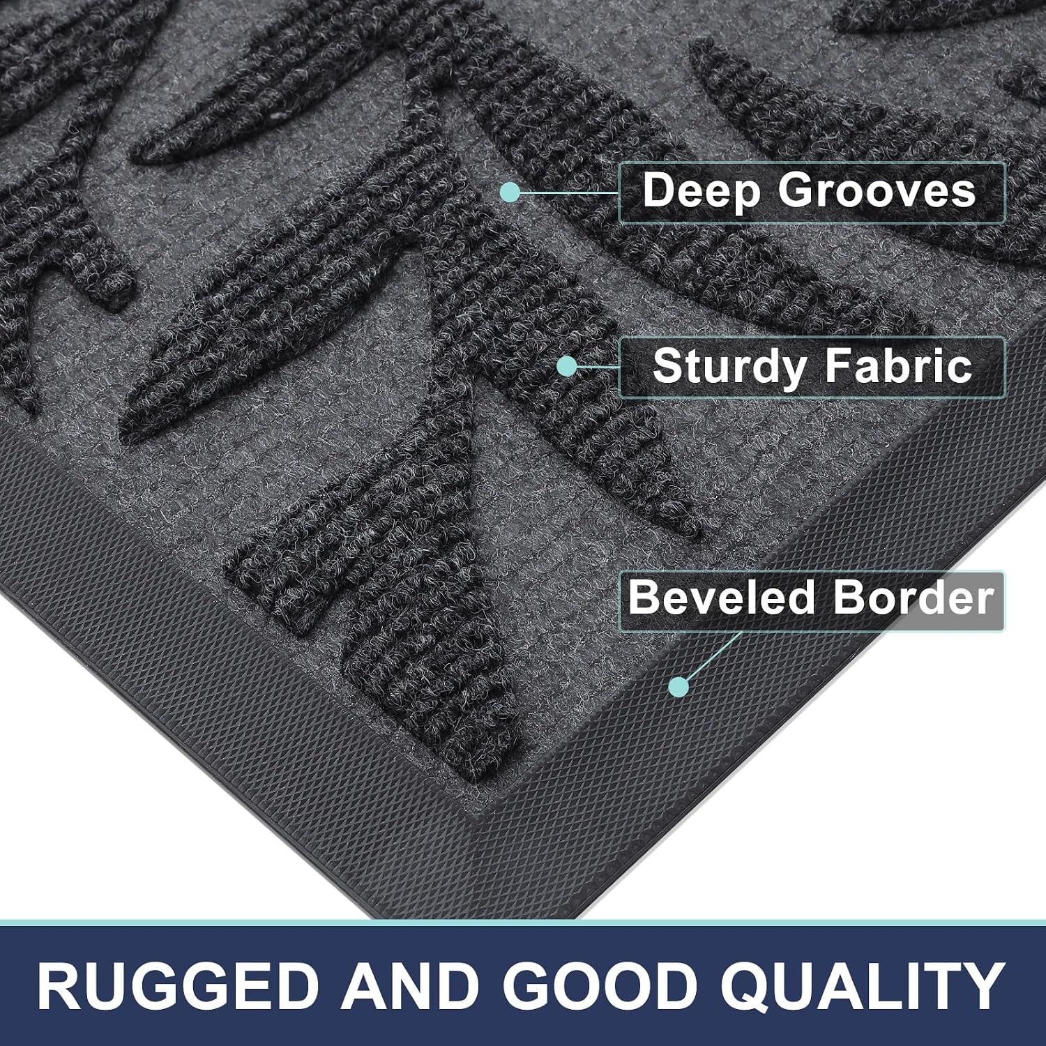 Detalle 2 de Smiry YSMD056+028-G-2026 Leaf Door Mat, Gray Polyester and Rubber