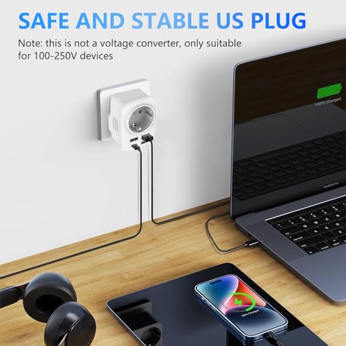 Detalle de Clomnpe Adaptador Enchufe USA 5 en 1 (2 piezas) – Europeo a Americano con 3 USB y USB-C