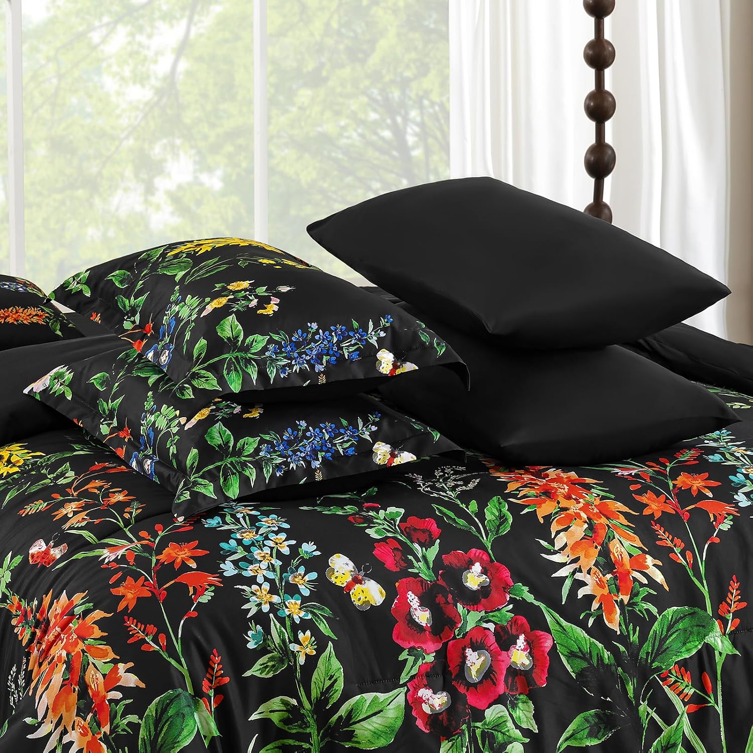 Thumbnail 6 de WONGS BEDDING Floral Comforter Set Queen Size – 8-Piece Botanical Reversible Bedding