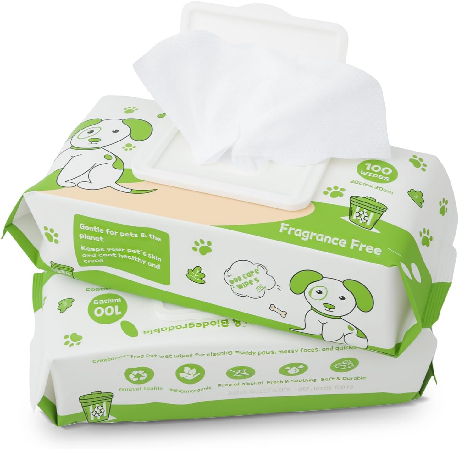 OIRLVCE 200-pack Hypoallergenic Dog Wet Wipes (Fragrance Free) for paws, bum, ears & eyes