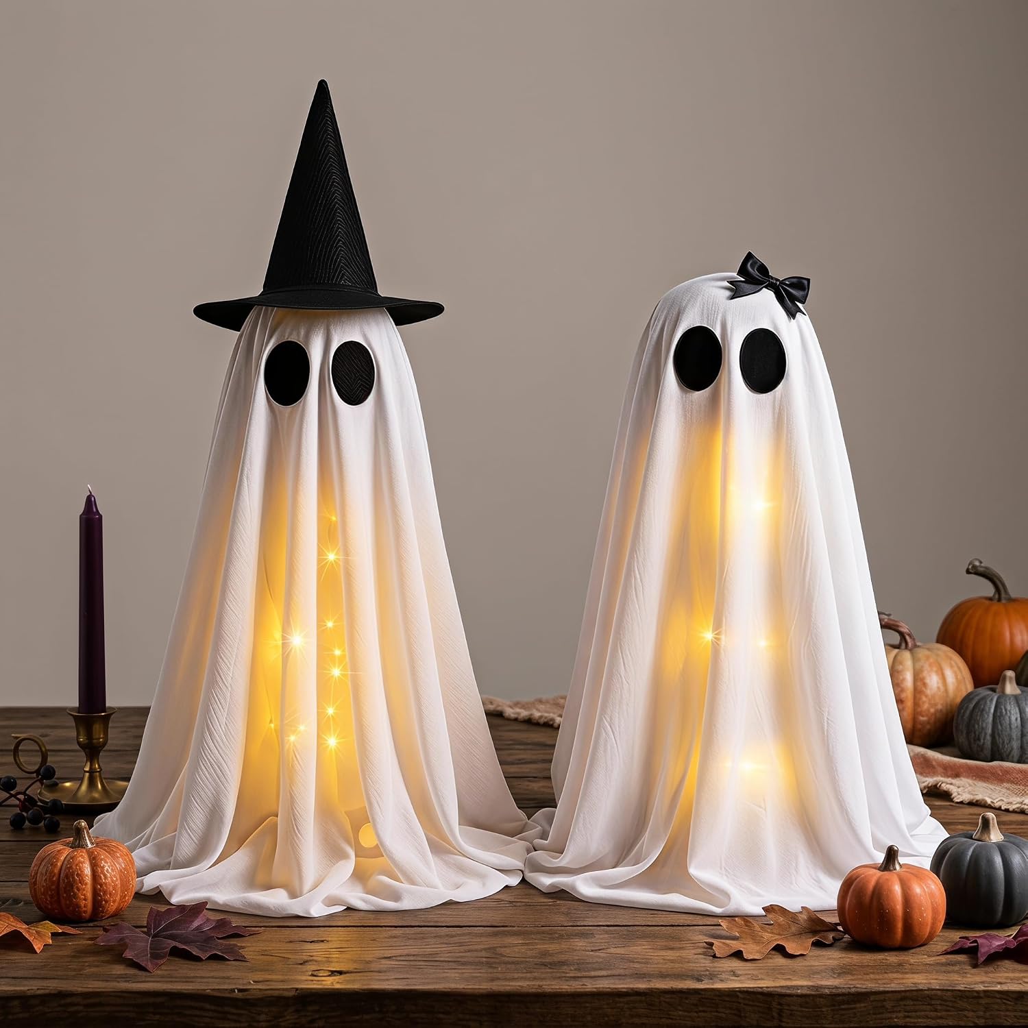 Detalle de RIDGEPOLE RID-015 Standing Ghost Halloween Decorations, Warm White LEDs, 2-Pack
