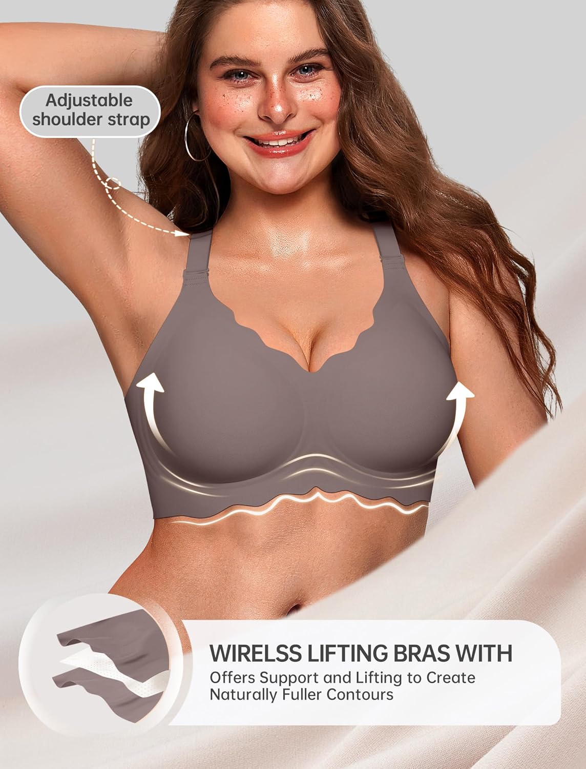 Thumbnail 3 de OEAK Women Jelly Bra: No-Wire Scalloped Push Up T-Shirt Bra (Seamless, Convertible Straps)