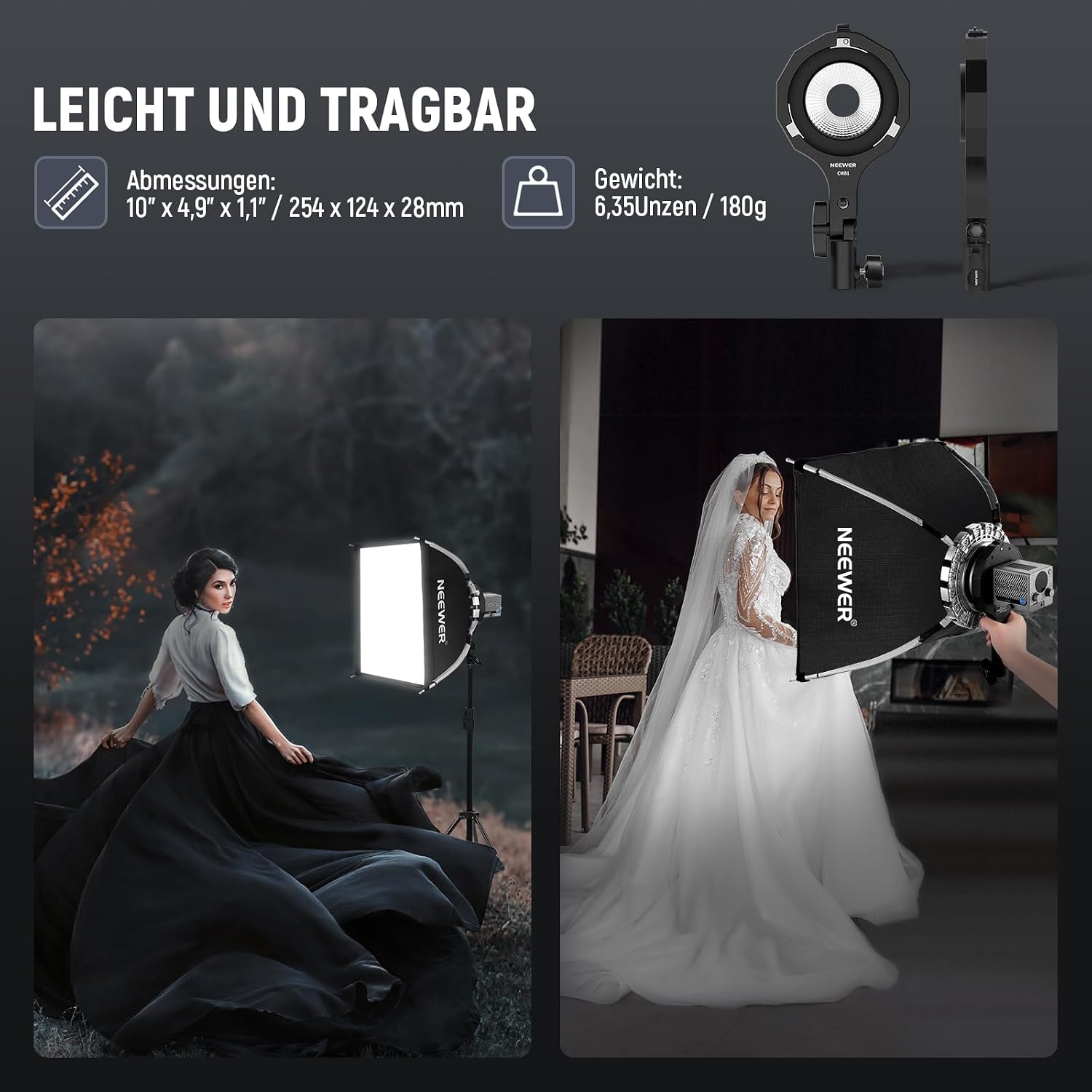 Detalle 2 de NEEWER Bowens Halterung CHB1 – Mini-Adapterring für Bowens-Zubehör (5/8", 180° Neigung)