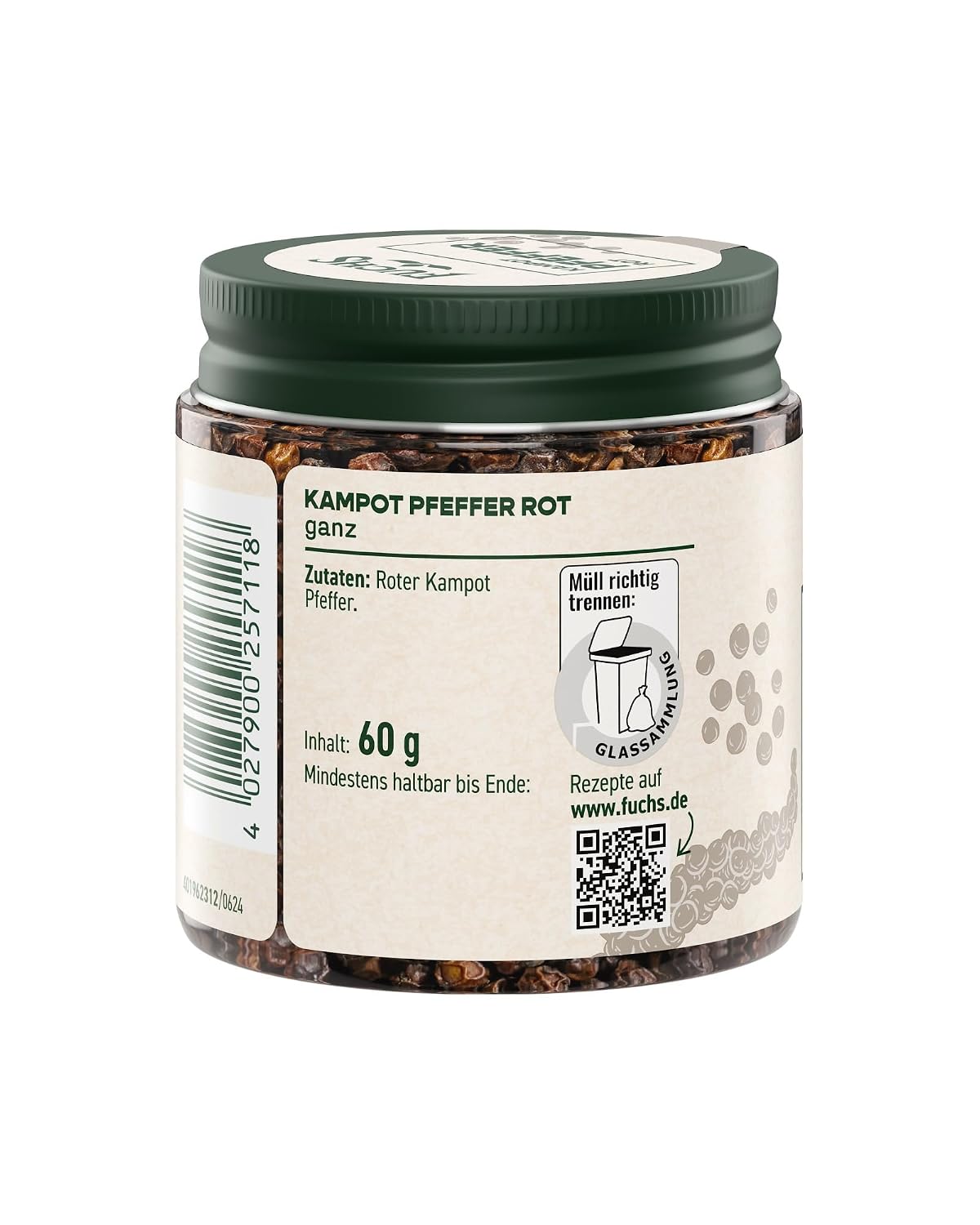Detalle de Fuchs Kampot Pfeffer rot ganz 60 g 🌶