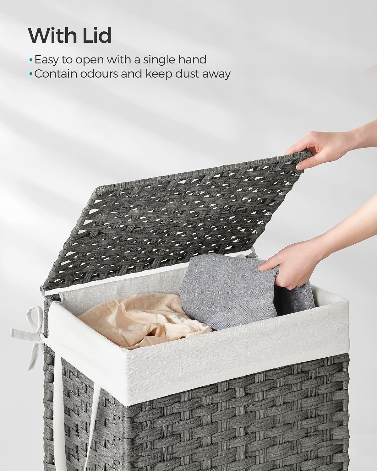 Detalle de SONGMICS Eliott Collection LCB51WG 90L Synthetic Rattan Laundry Hamper