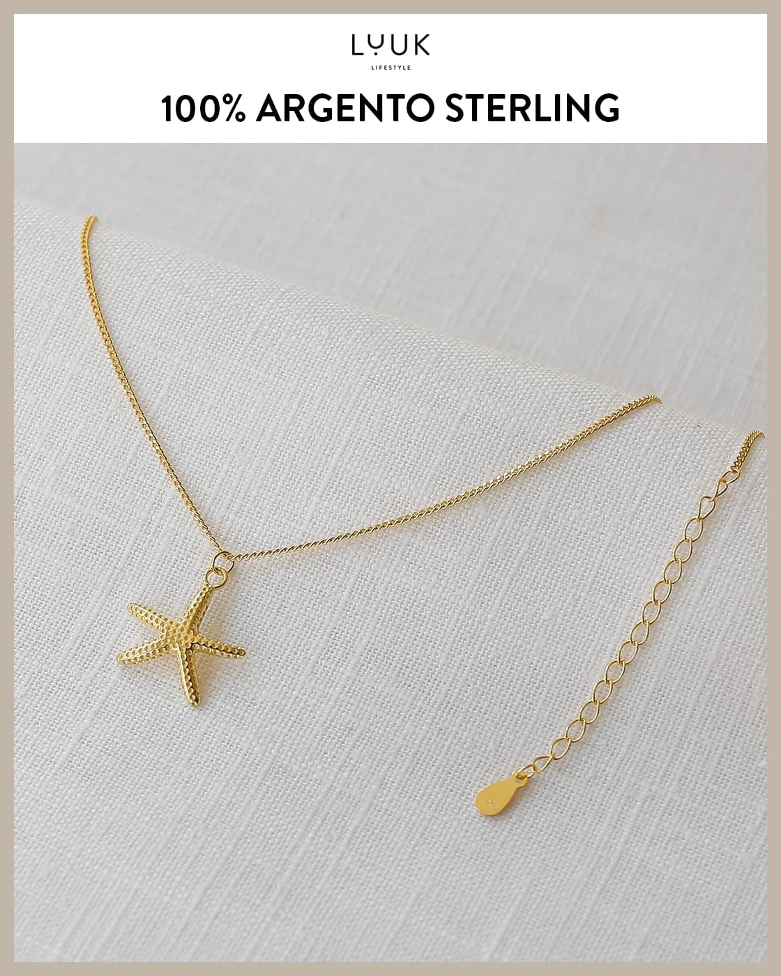 Thumbnail 3 de LUUK LIFESTYLE collana in argento sterling 925 con ciondolo stella di mare e cartolina “HAPPINESS” (50 cm)
