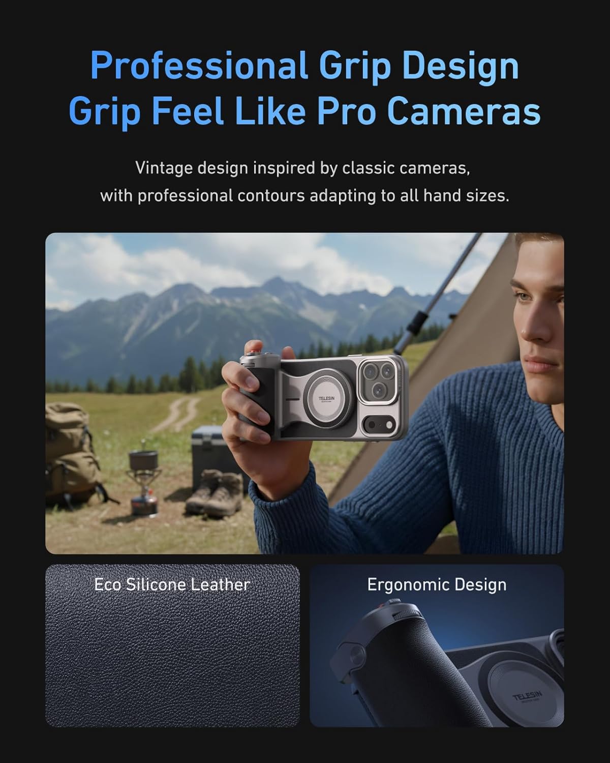 Detalle 2 de TELESIN Magnetic Master Grip Kit for iPhone 17 Pro Max — 3200mAh Battery, Graphene Cooling Case, and DSLR-Style Ergonomic Grip
