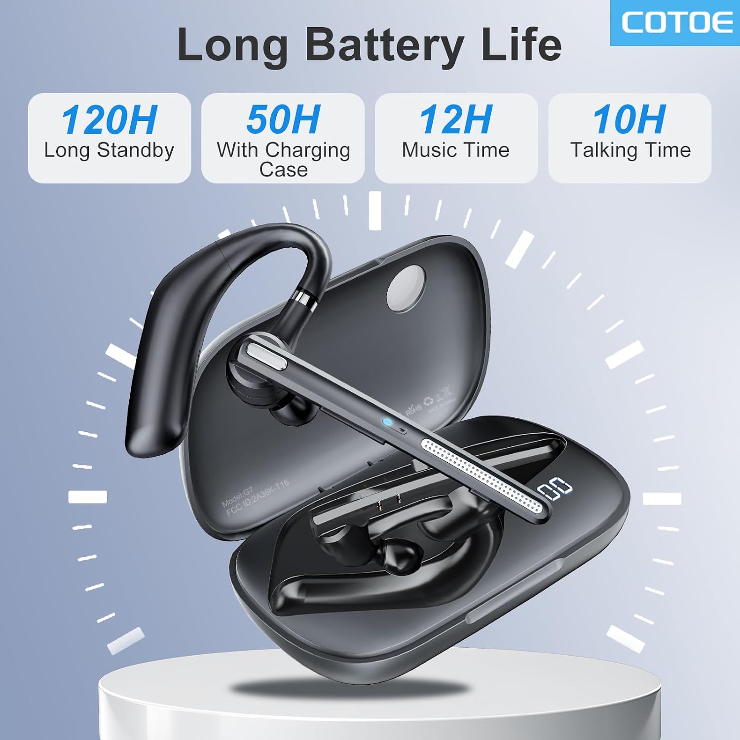 Detalle de COTOE G7 Bluetooth Headset with Noise-Cancelling Mic and Charging Case