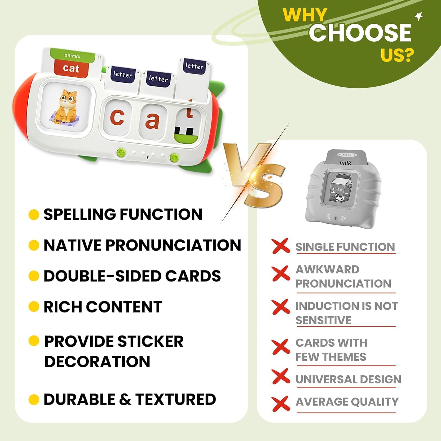 Detalle 2 de HUBFIVY Talking Flash Cards (Ages 2–8) — 107 CVC and Sight Word Learning Cards