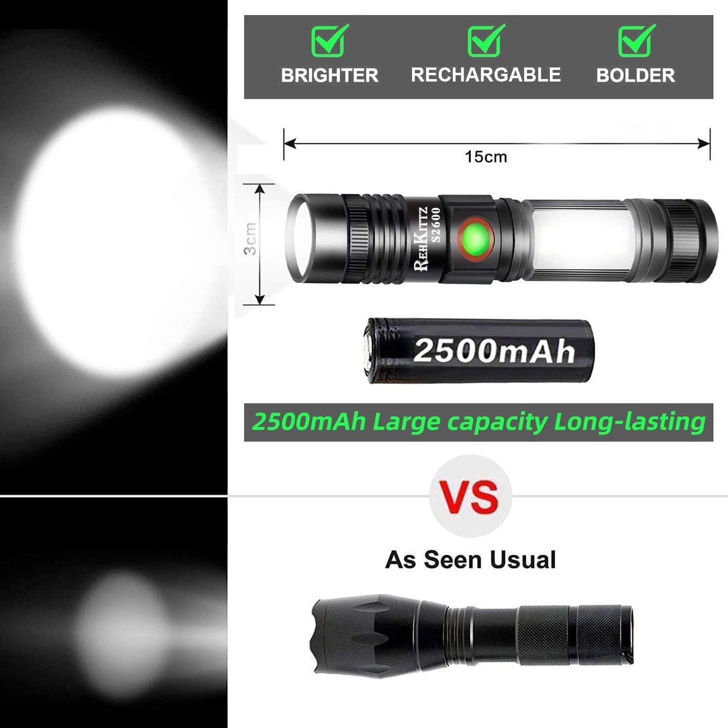 Detalle 2 de REHKITTZ Torch 2000 Lumen Pocket Size Flashlight 🔦