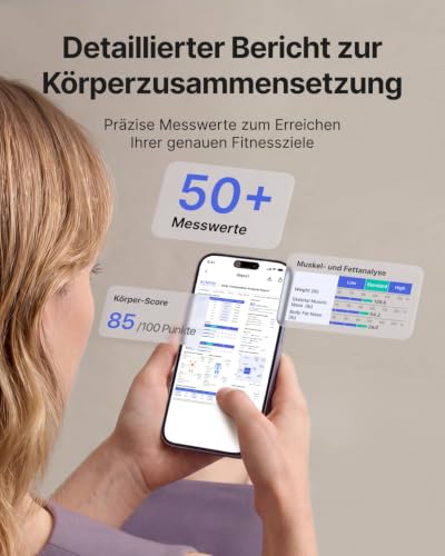 Detalle de RENPHO Körperfettwaage mit Handsensoren – 8 Elektroden, 180 kg/400 lb
