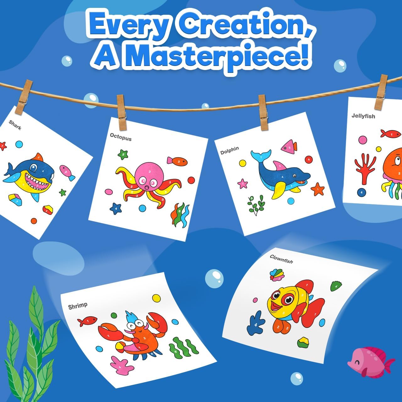 Thumbnail 4 de ZMLM Water Painting Books for Kids — Mess Free Water Colouring Book Paint by Numbers (Sea)