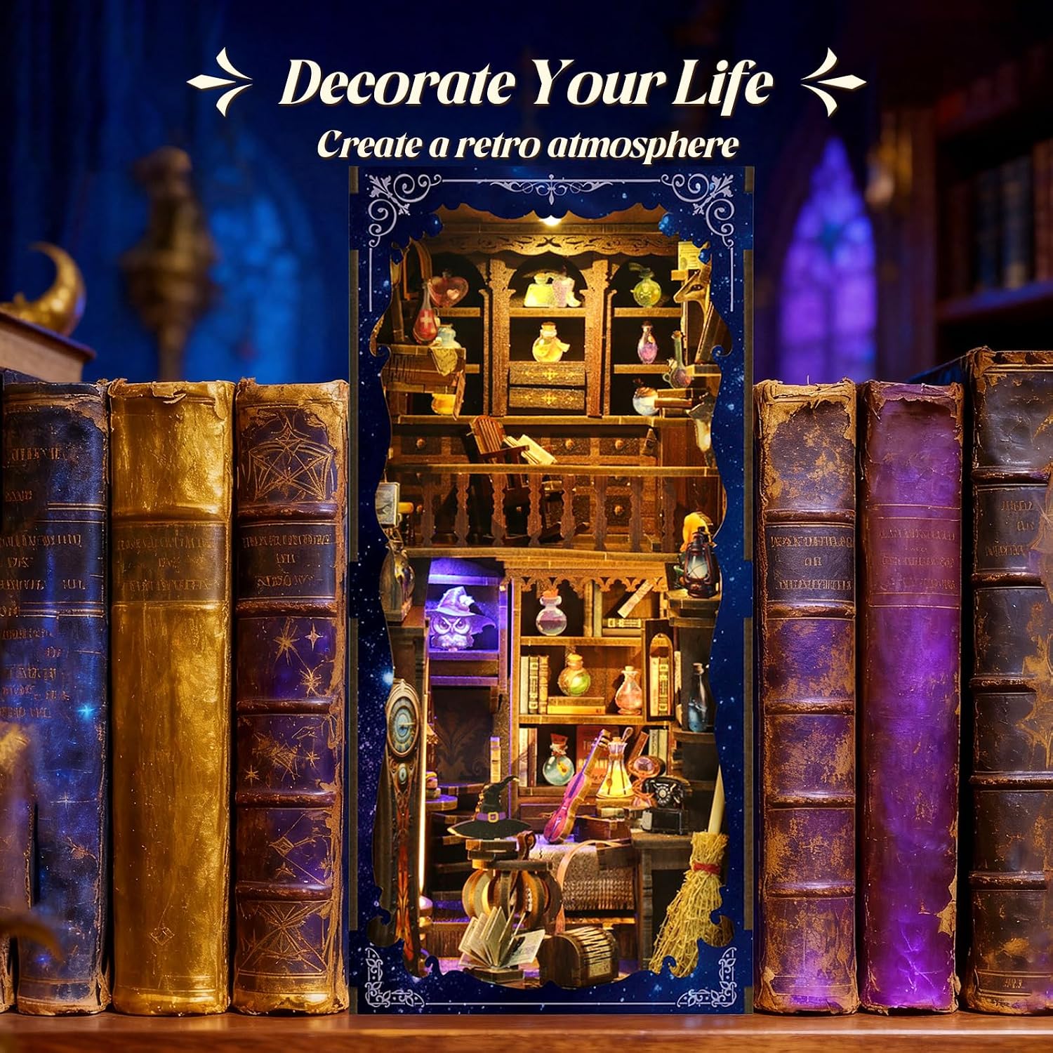 Thumbnail 6 de Wooden Booknook Diy 3D Book Nook con Luce LED e Coperchio antipolvere – Kit fai-da-te per appassionati di letteratura e arte