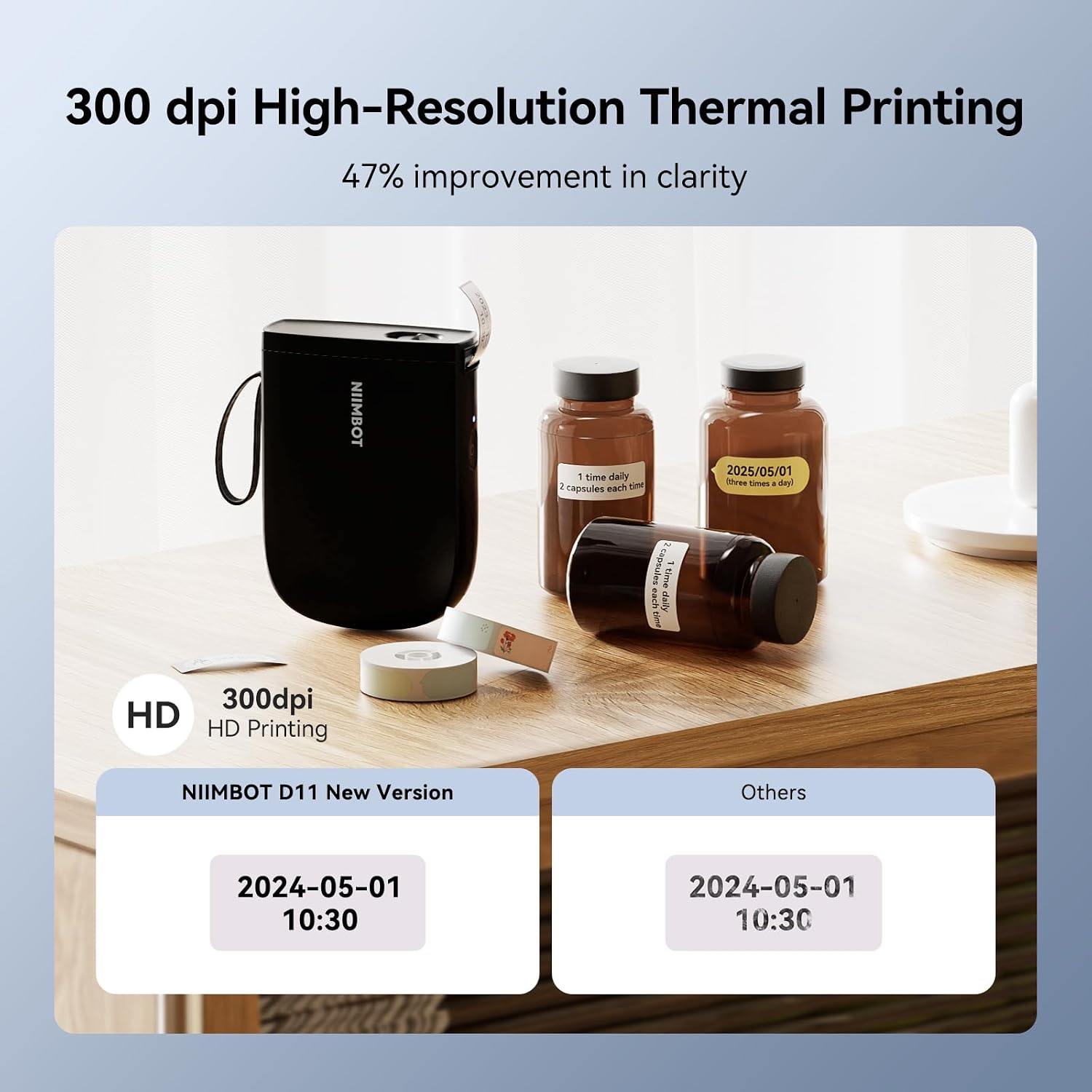 Detalle de NIIMBOT D11 PA-D11H Label Maker, 300 dpi Bluetooth Thermal Printer, Black