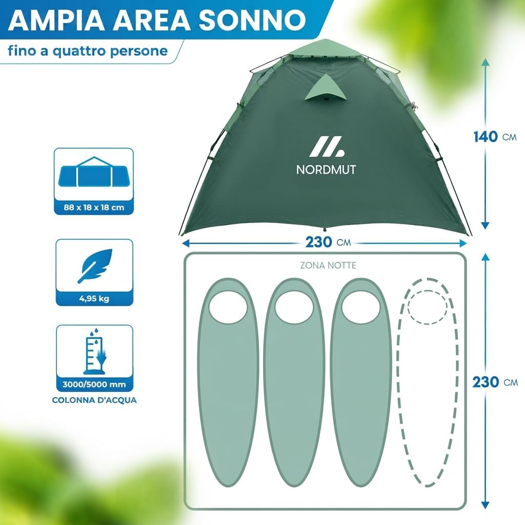 Thumbnail 1 de Nordmut Tenda Pop-Up 2-4 Persone – Montaggio Istantaneo, Impermeabile e Ventilata